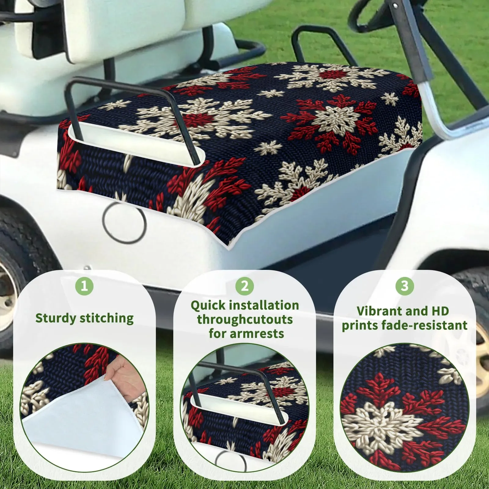 Tiveruda 51" x 31" Retro Christmas Knit Universal 2-Person Golf Cart Seat Cover image 3