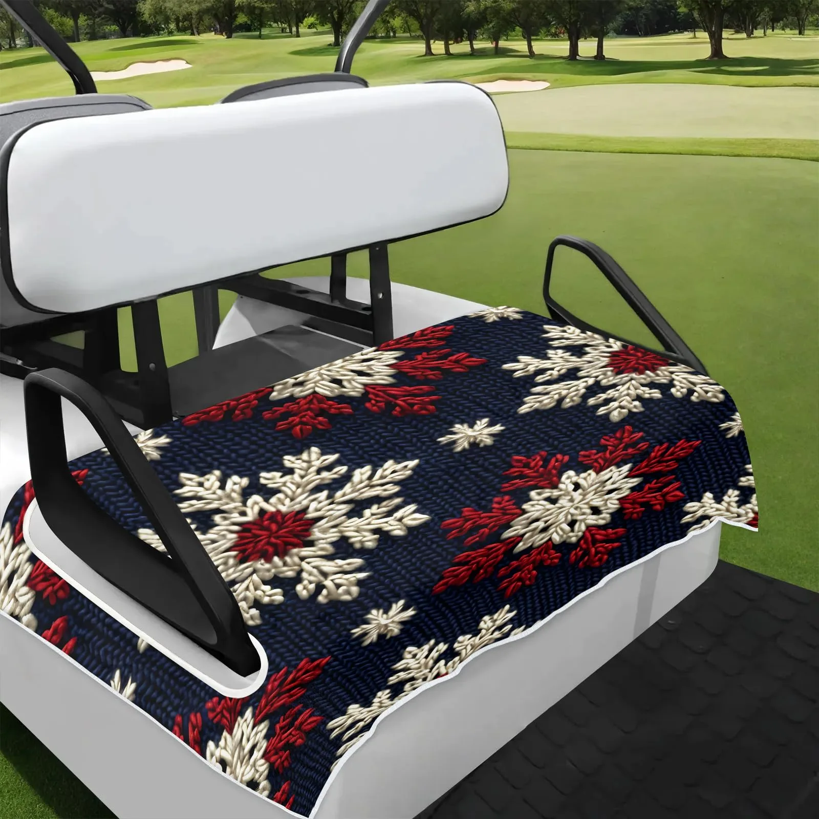 Tiveruda 51" x 31" Retro Christmas Knit Universal 2-Person Golf Cart Seat Cover