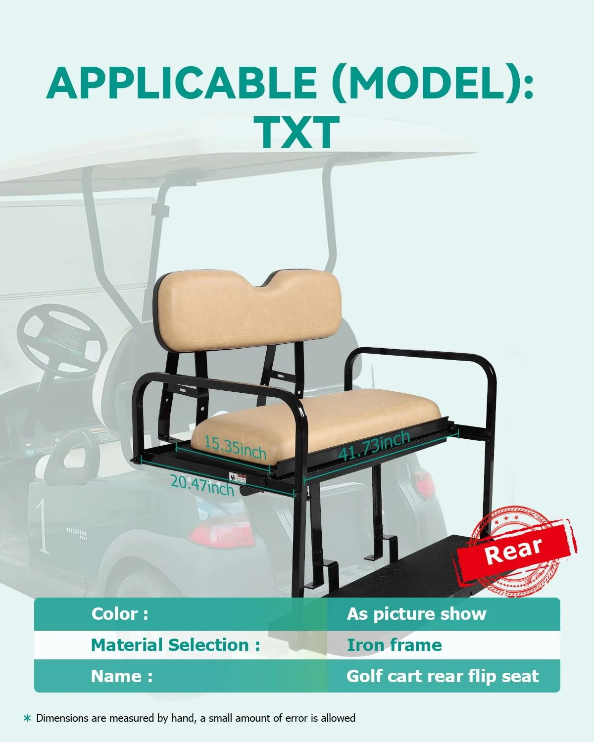ILVGOLF Rear Flip Seat for E-Z-GO TXT, Tan image 2