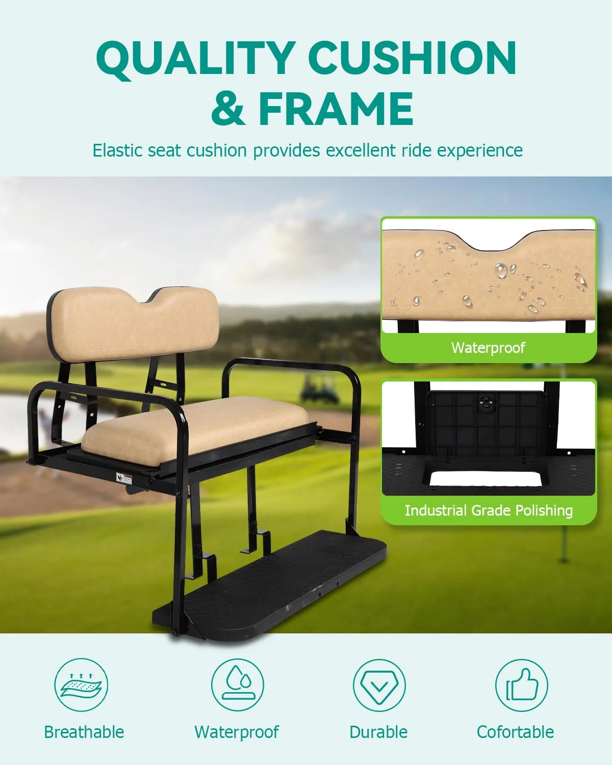 ILVGOLF Rear Flip Seat for E-Z-GO TXT, Tan image 4