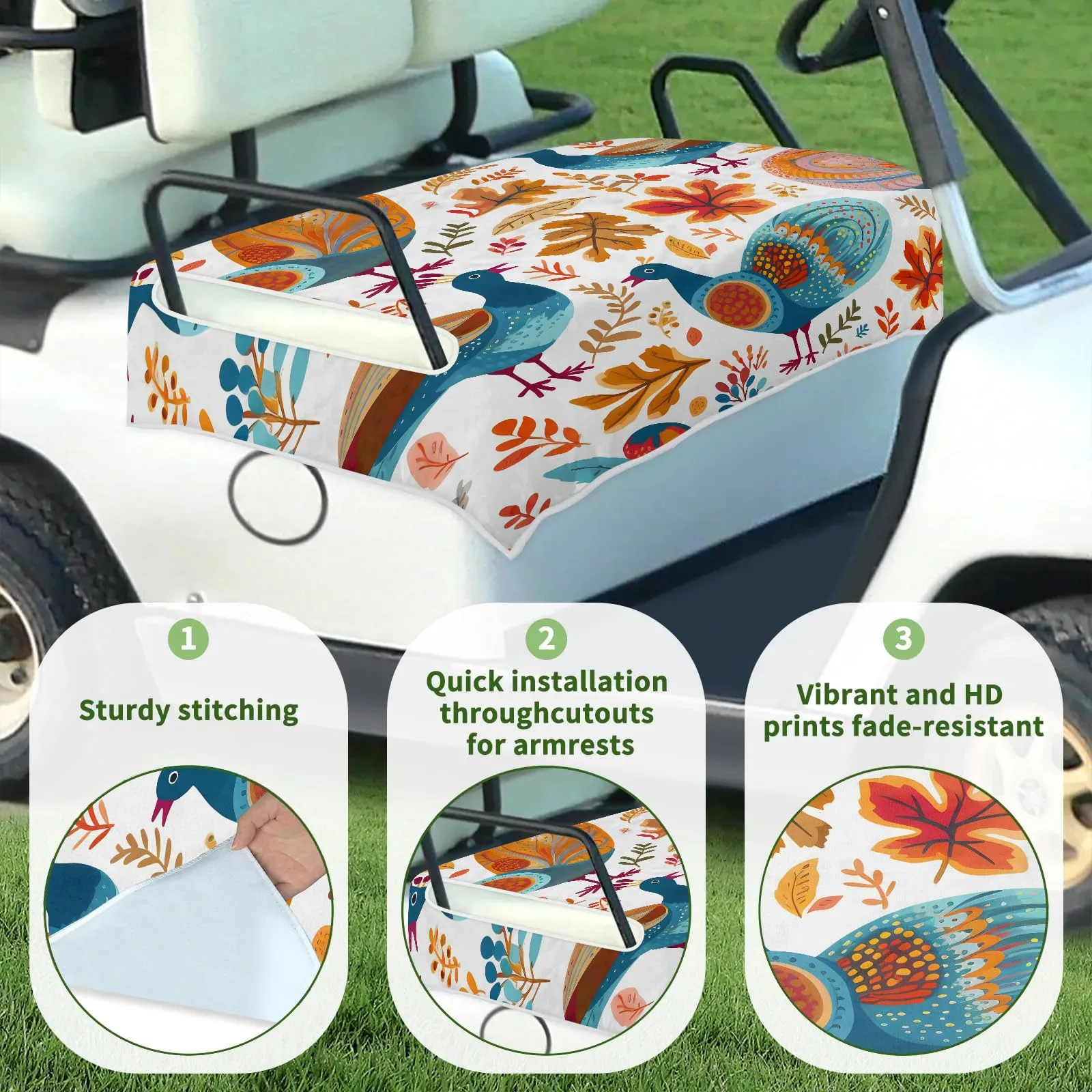 Tiveruda Peacock Golf Cart Seat Cover for Double Seats image 3