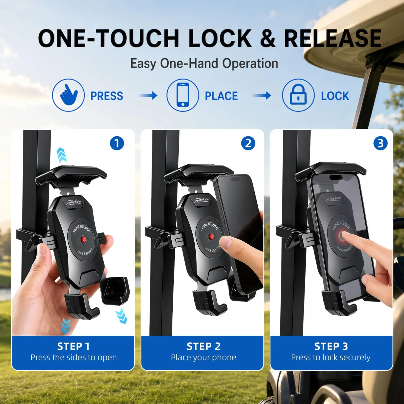 Roykaw G-0746 Golf Cart Phone Holder Mount image 4