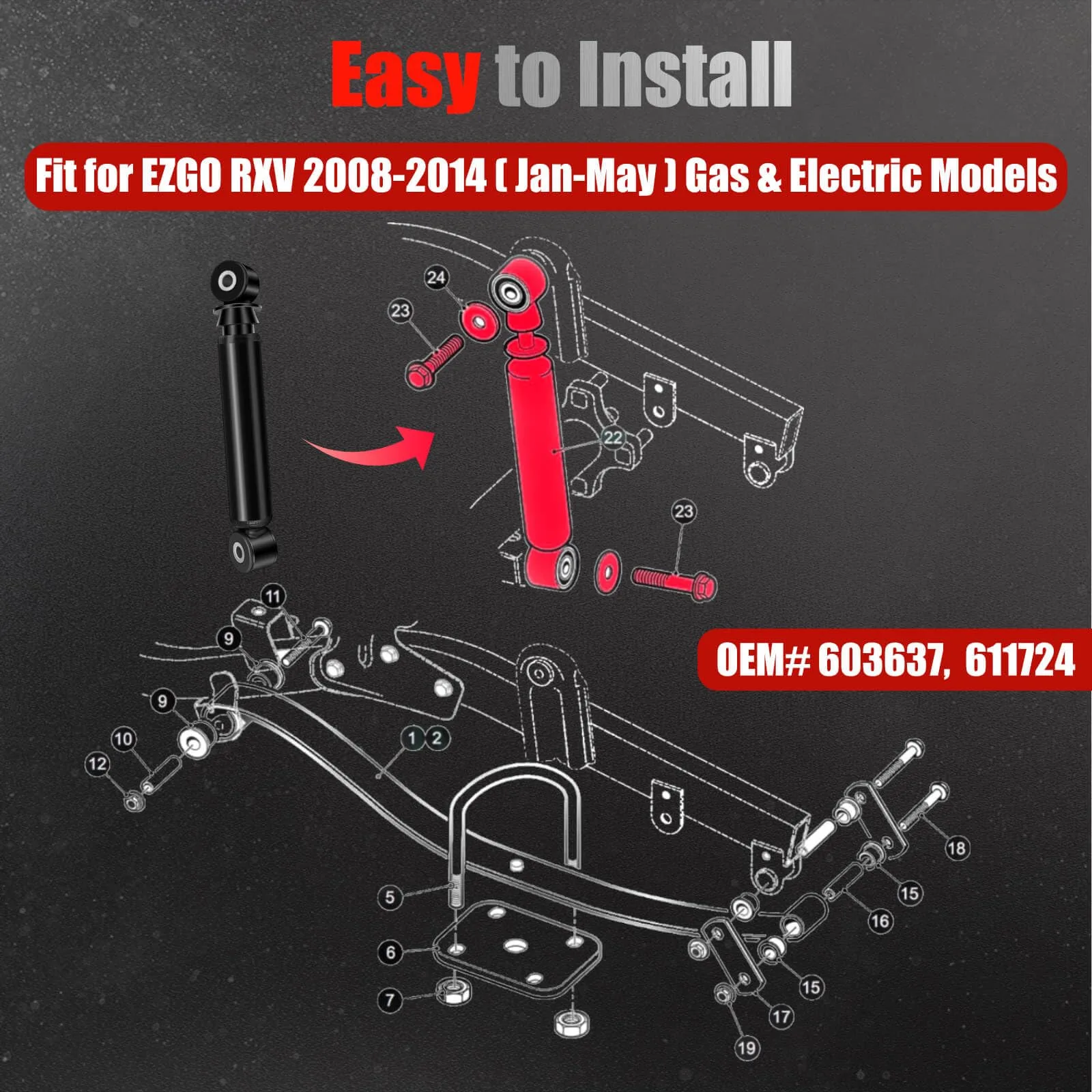 LEAPGOMAX Rear Shocks for EZGO RXV 2008-2014.5 image 4