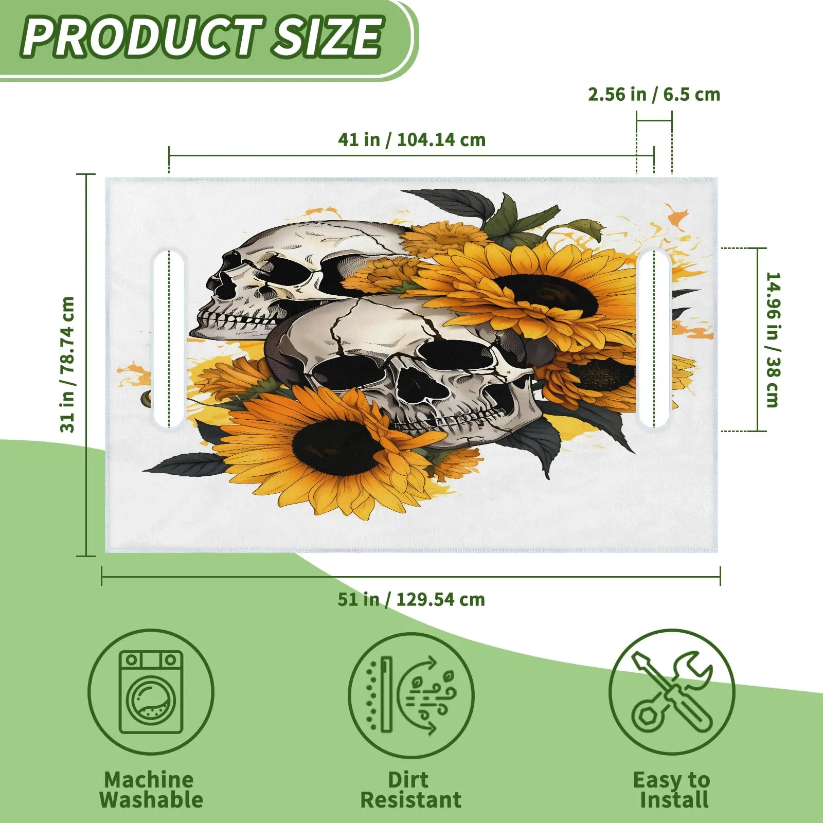 Tiveruda Sunflower Skull Golf Cart Seat Cover, 51 x 31 in image 2