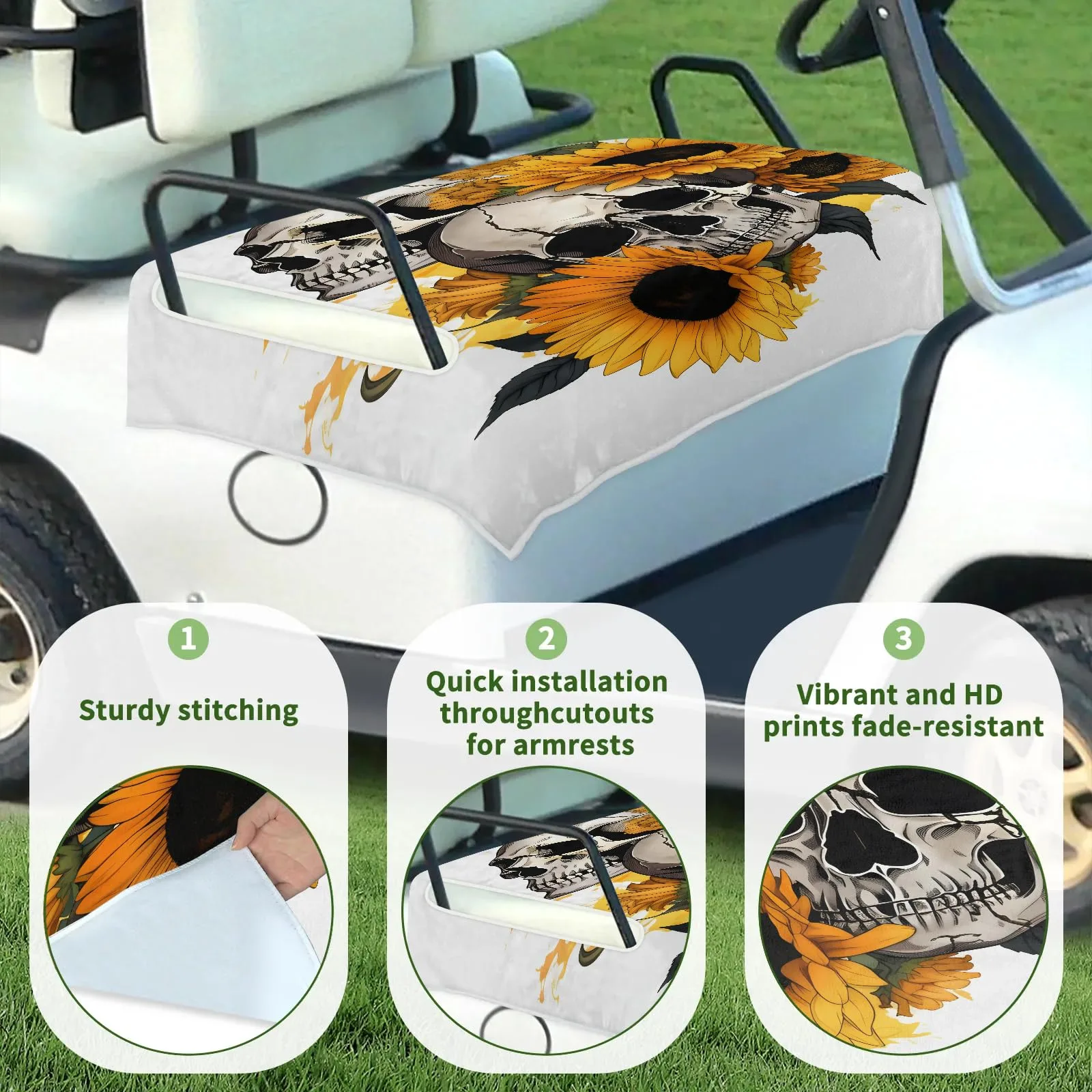 Tiveruda Sunflower Skull Golf Cart Seat Cover, 51 x 31 in image 3