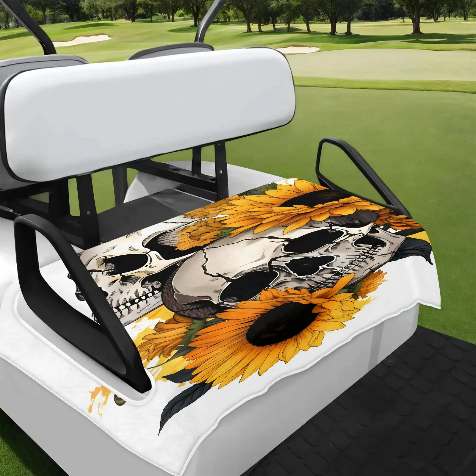 Tiveruda Sunflower Skull Golf Cart Seat Cover, 51 x 31 in