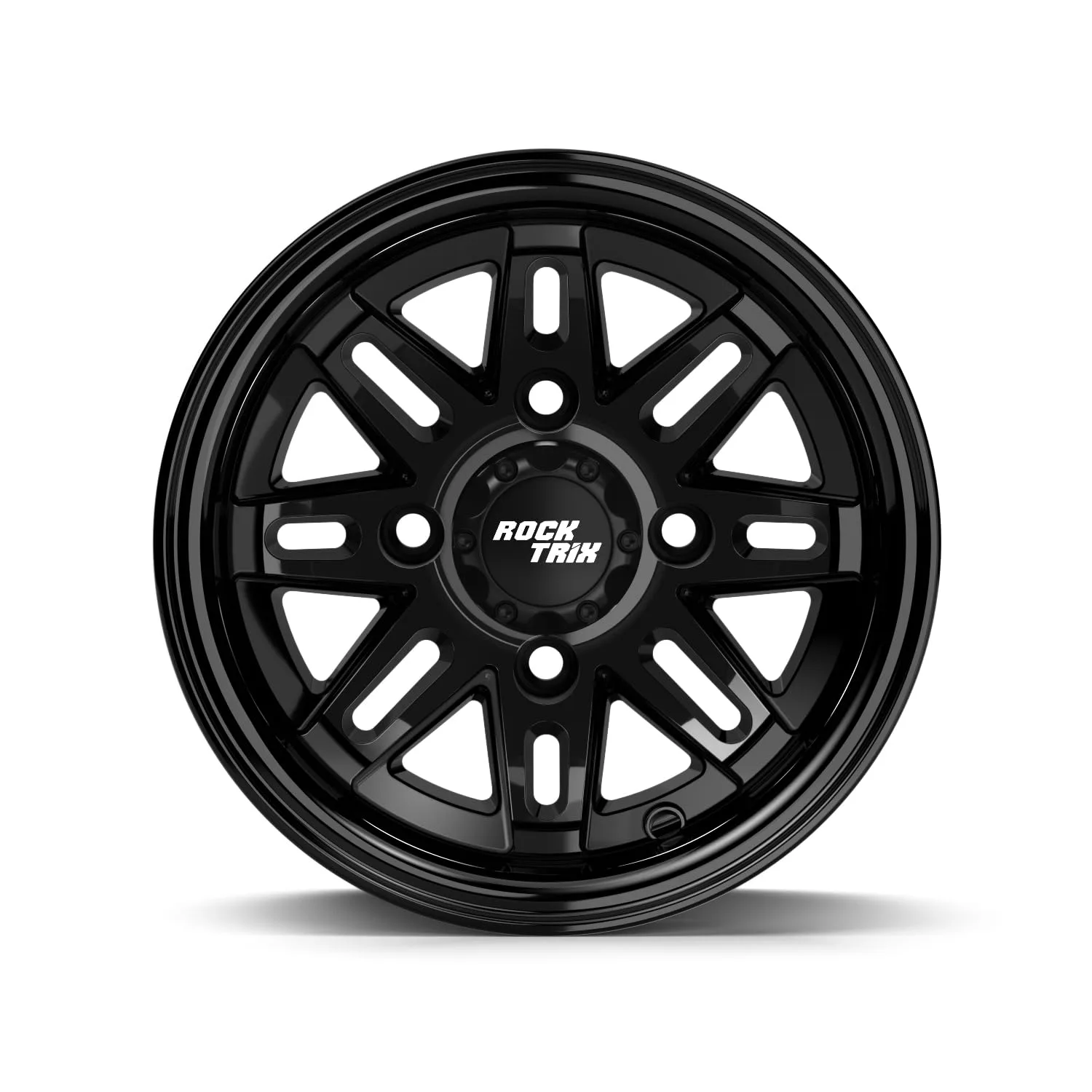 RockTrix RT103 10x7 Gloss Black Golf Cart Wheel RT103-10x7-4101-3+4-GB-1pc image 2