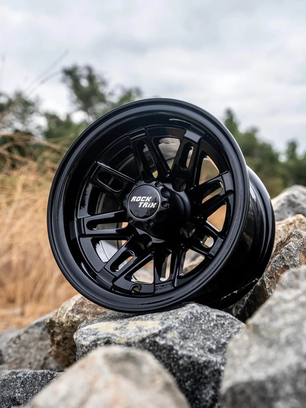RockTrix RT103 10x7 Gloss Black Golf Cart Wheel RT103-10x7-4101-3+4-GB-1pc image 4
