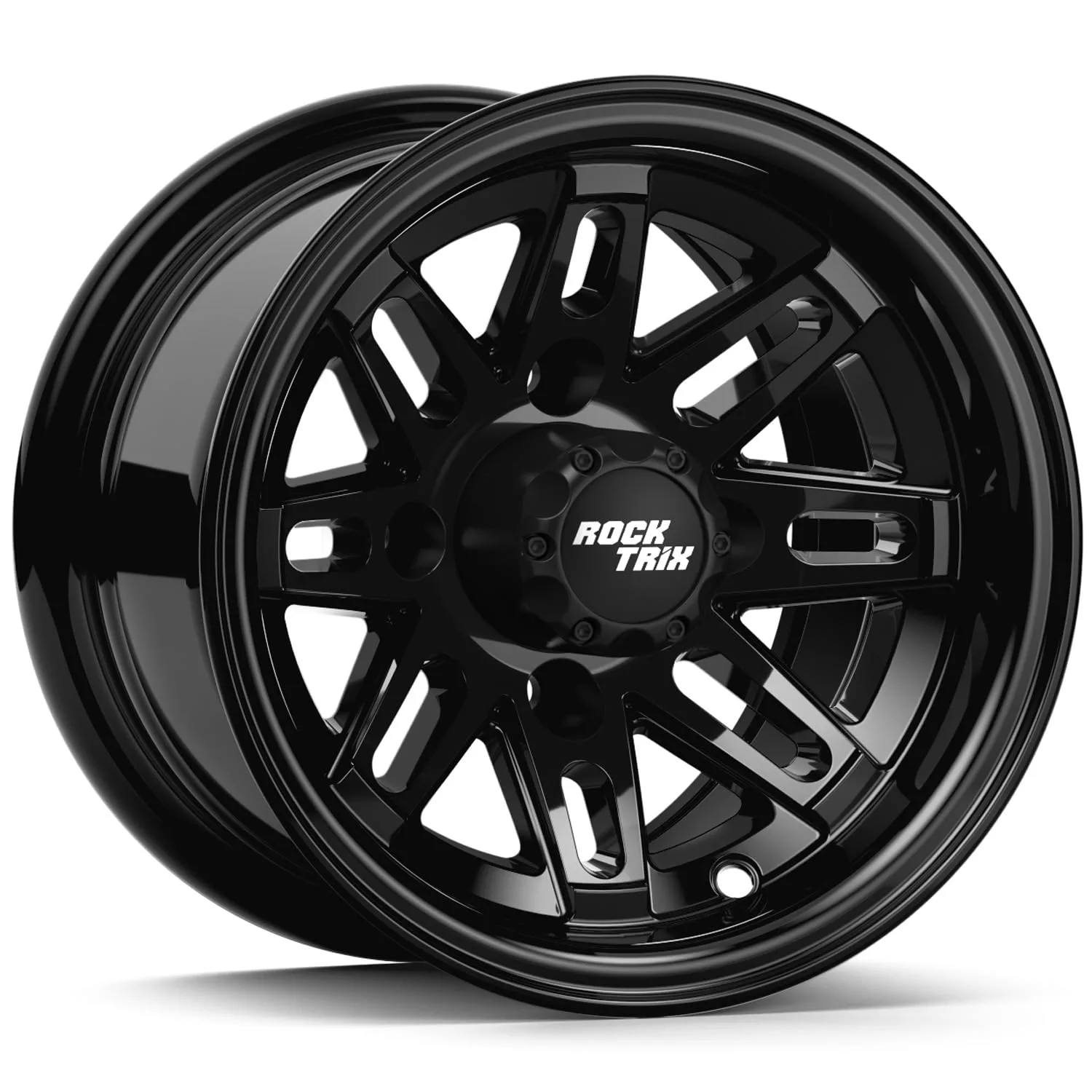 RockTrix RT103 10x7 Gloss Black Golf Cart Wheel RT103-10x7-4101-3+4-GB-1pc