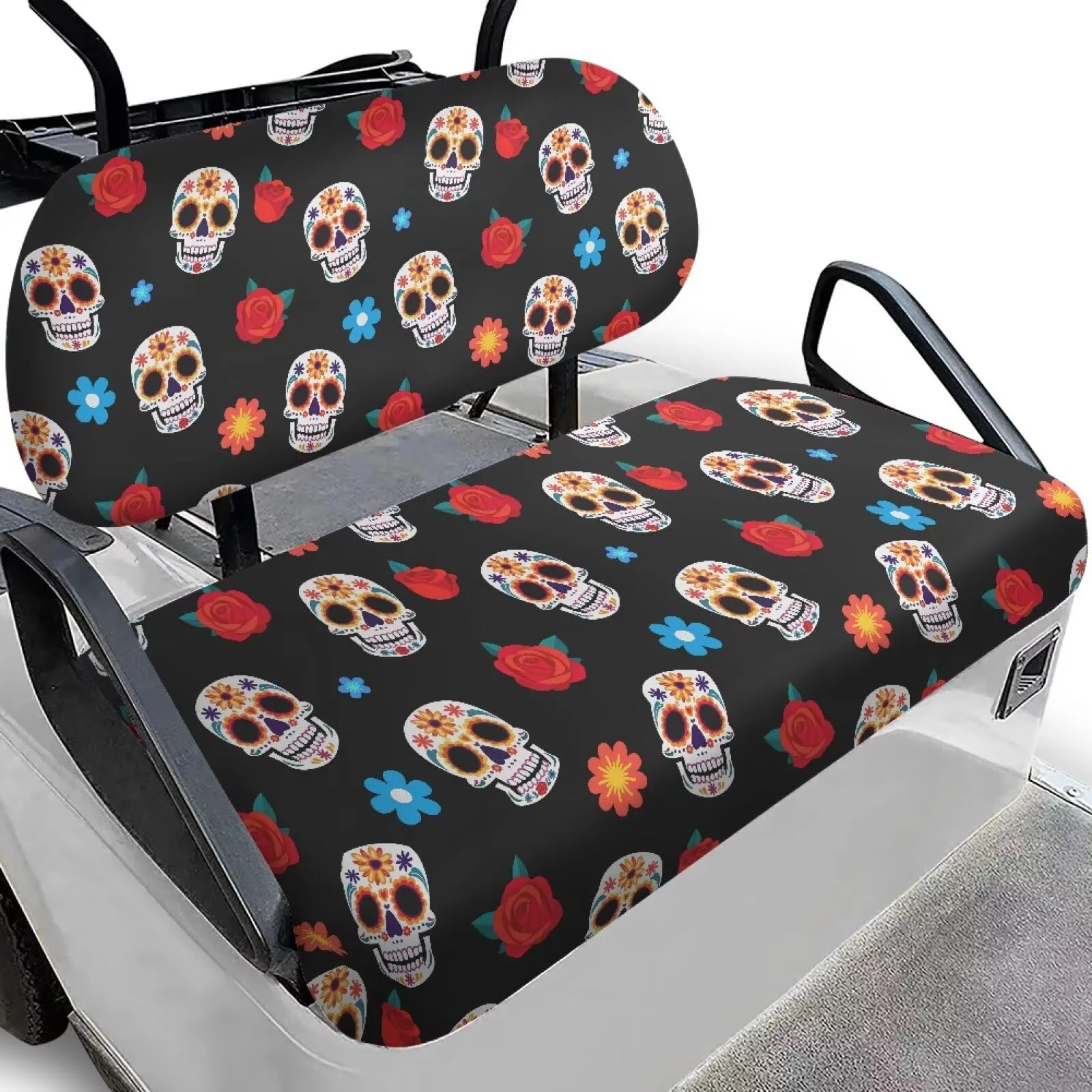Quidrwyo Floral Skull Golf Cart Seat Cover Set