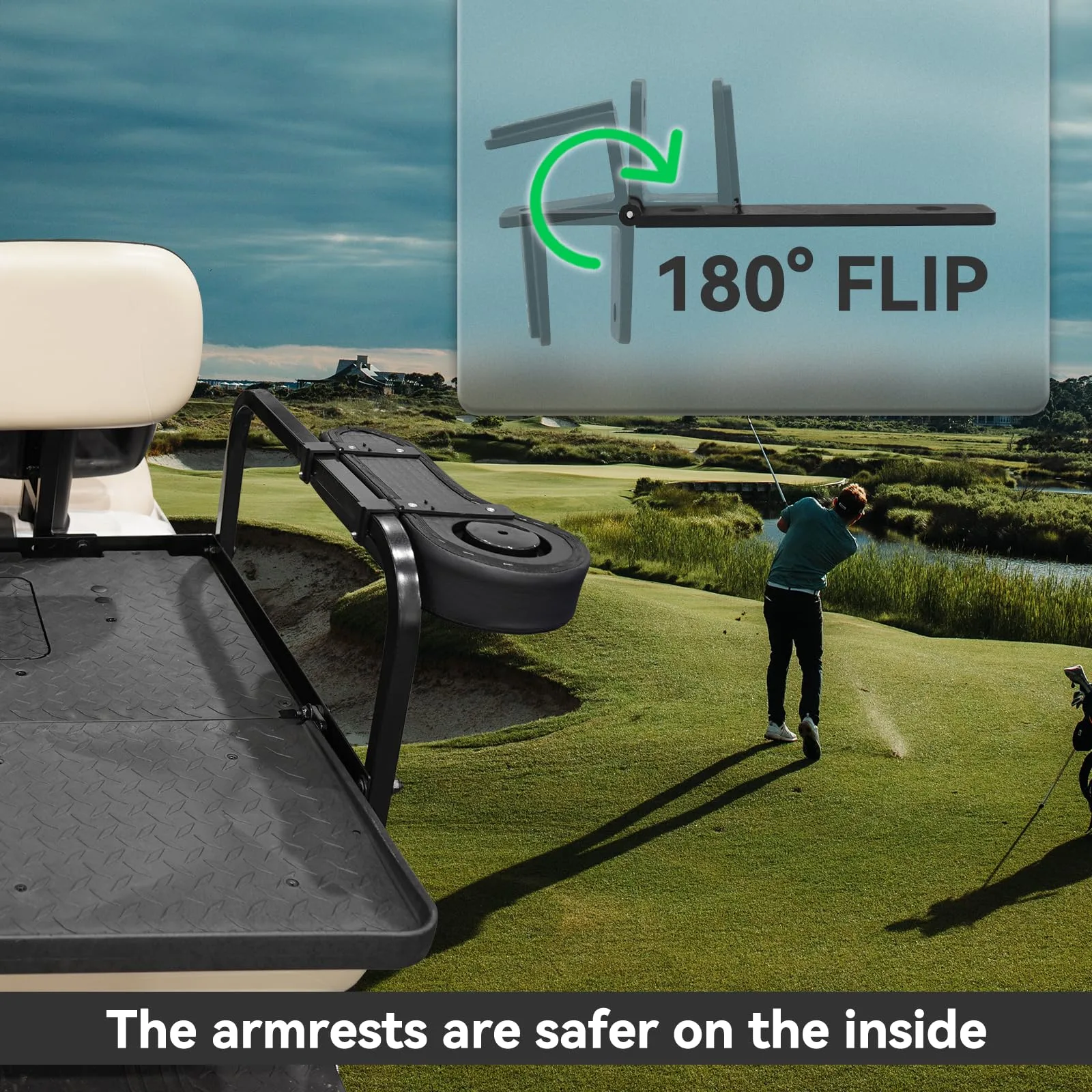 HANGKUNNEE Golf Cart Rear Seat Armrest With Cup Holder image 4