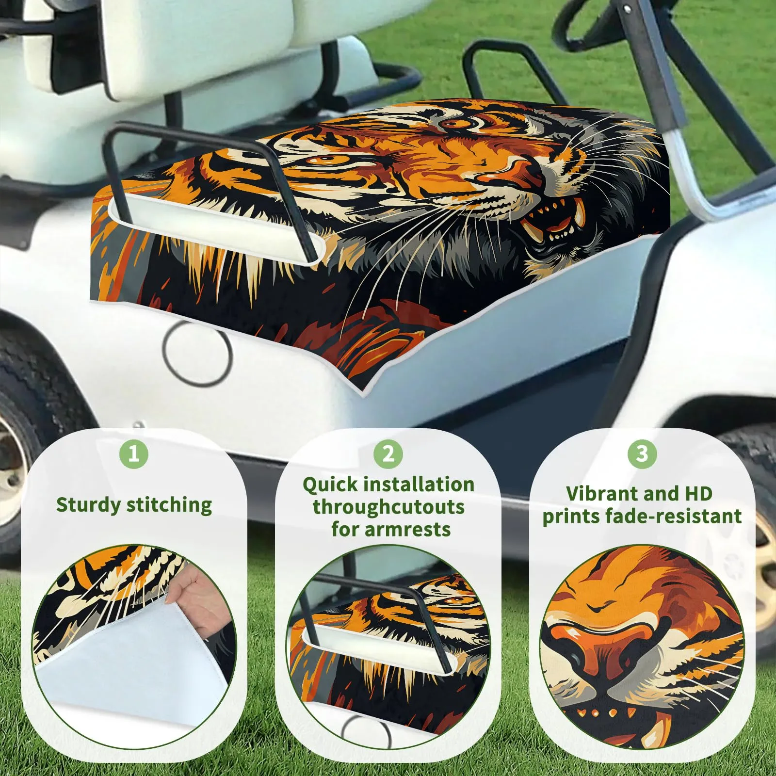 Tiveruda Cool Tiger Face Universal Golf Cart Seat Cover 51" x 31" image 3