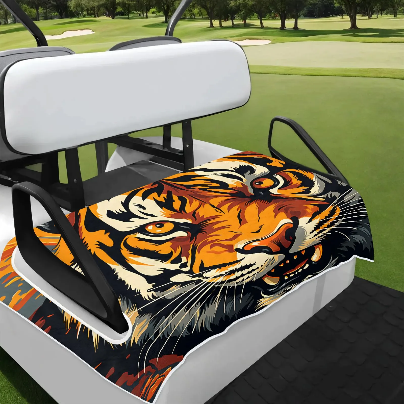 Tiveruda Cool Tiger Face Universal Golf Cart Seat Cover 51" x 31"