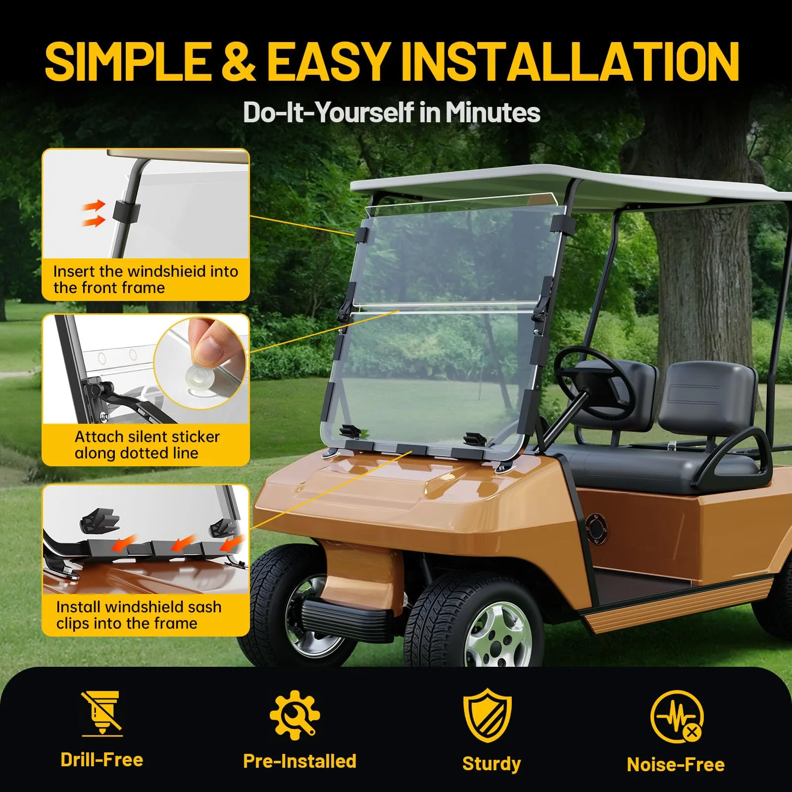 EXOEMTS Foldable Windshield for Club Car DS 1982-2000.5 image 3