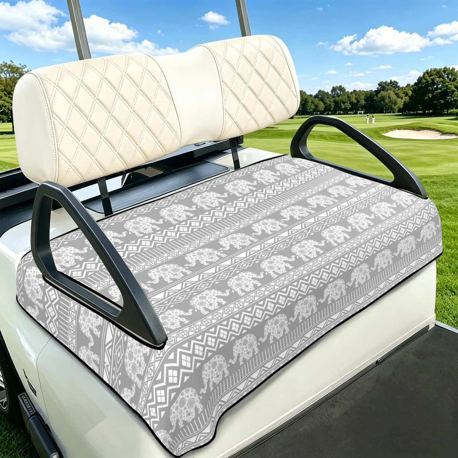 hswosnas Golf Cart Seat Cover 51" x 31" — Front Seat, Boho Elephant