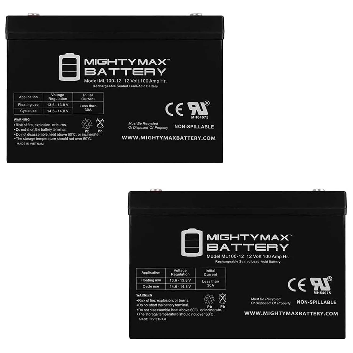 Mighty Max ML100-12MP23 12V 100Ah Golf Cart Battery 2-Pack