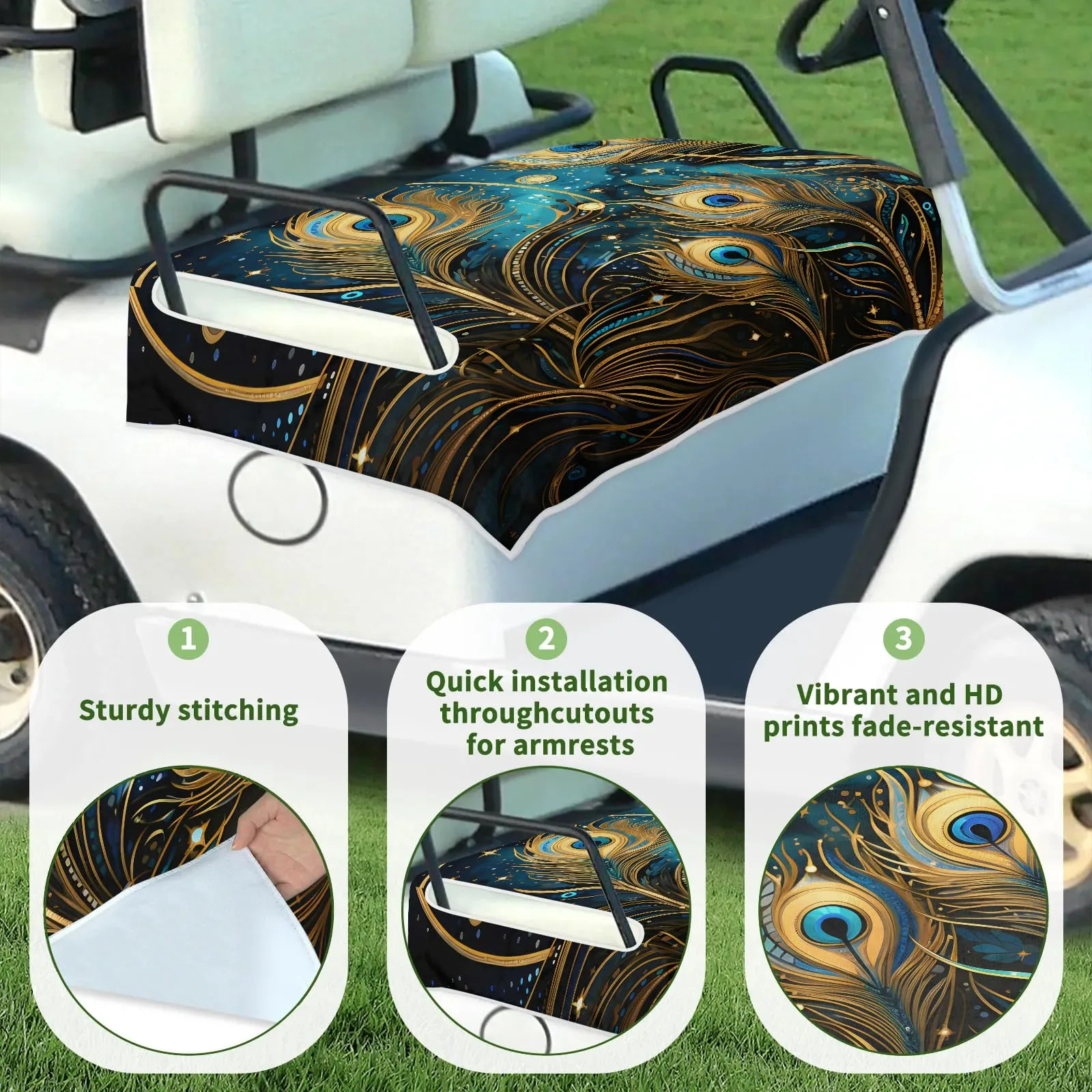 Tiveruda Feather Pattern Golf Cart Seat Cover, 51 x 31 in image 3