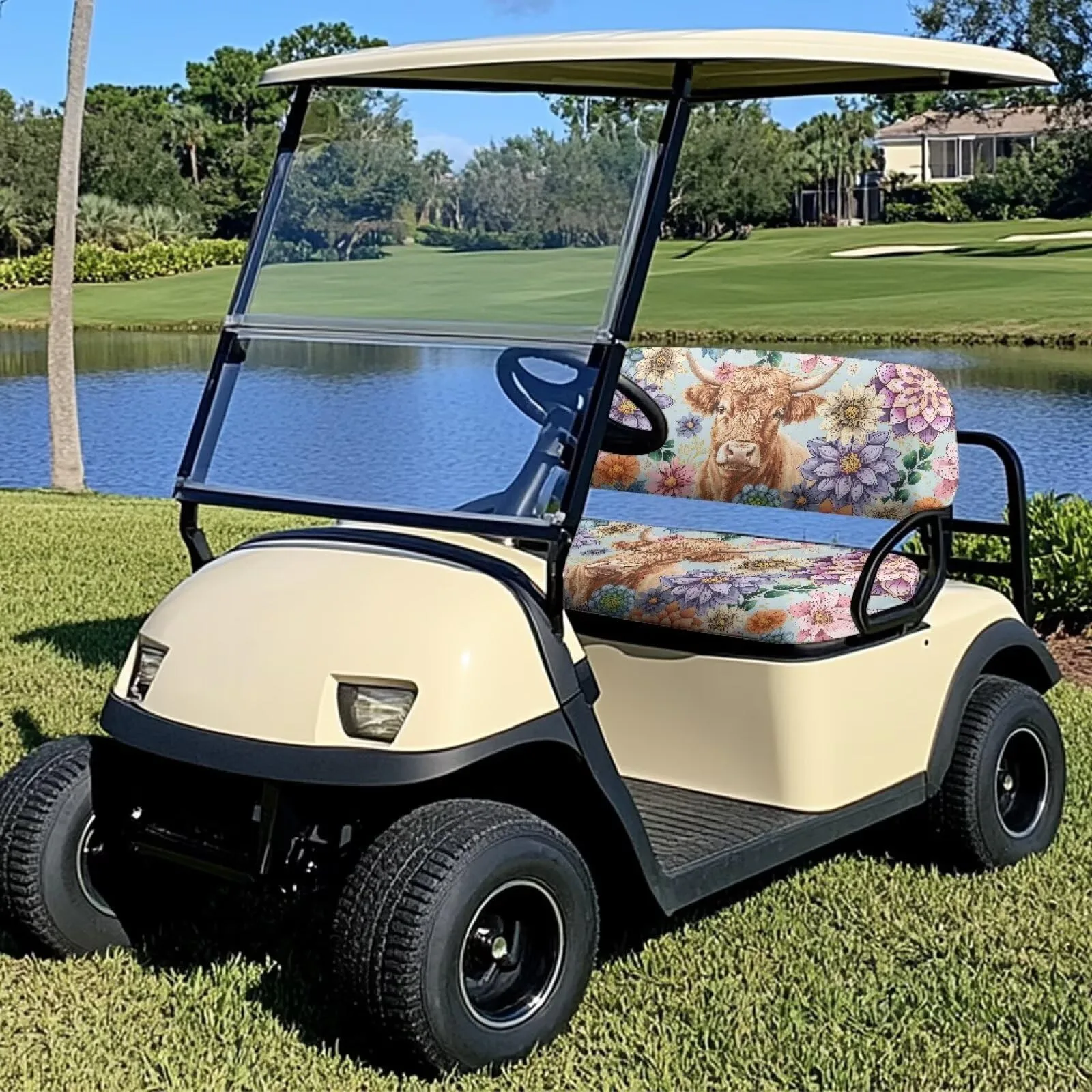 Rarucativ Highland Cow Floral Golf Cart Seat Covers image 3