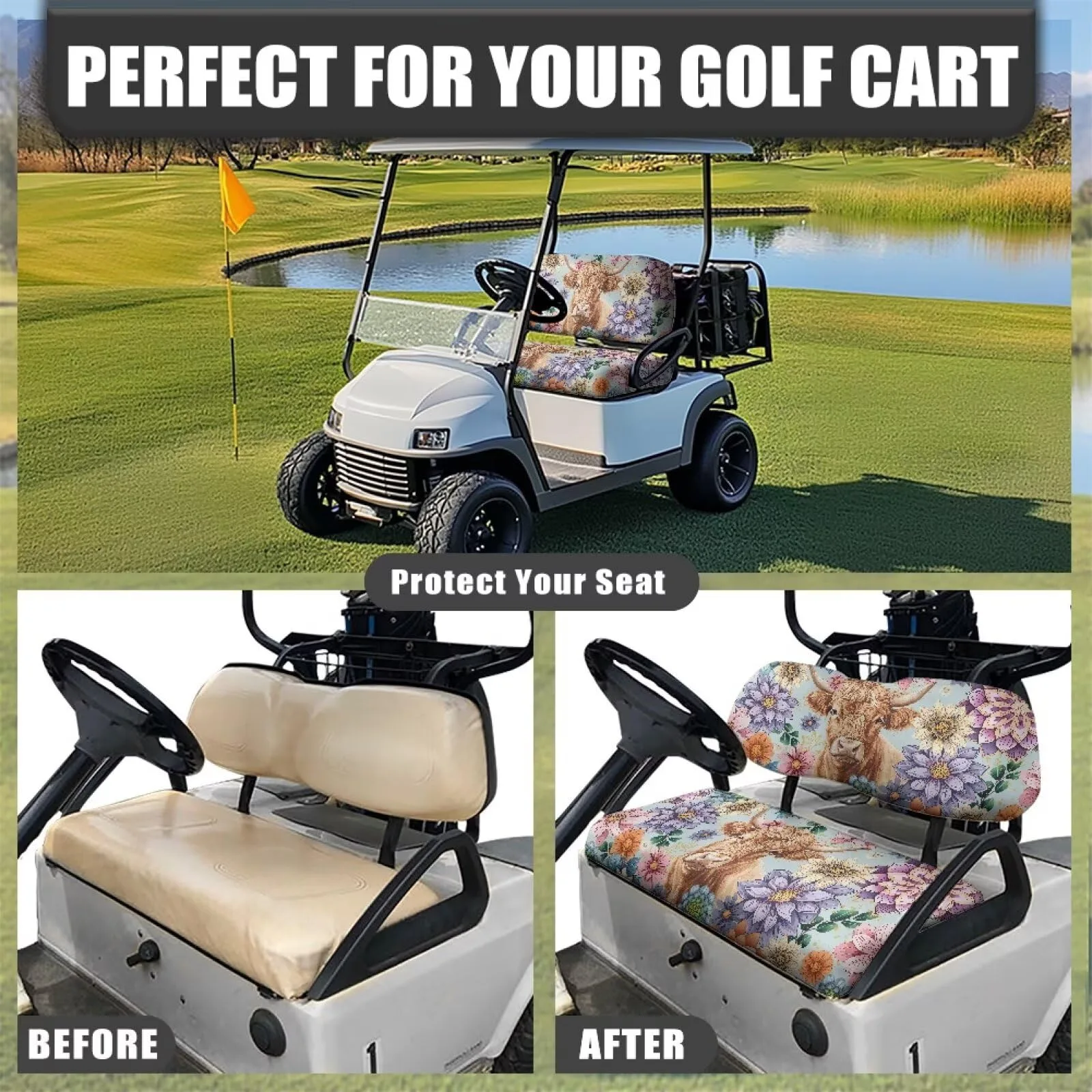 Rarucativ Highland Cow Floral Golf Cart Seat Covers image 4