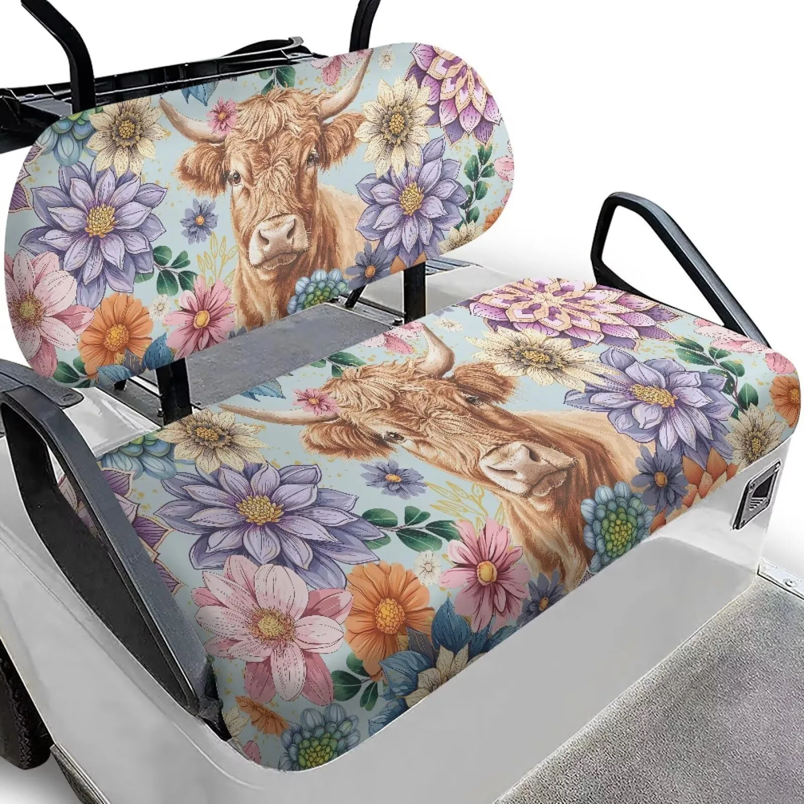 Rarucativ Highland Cow Floral Golf Cart Seat Covers
