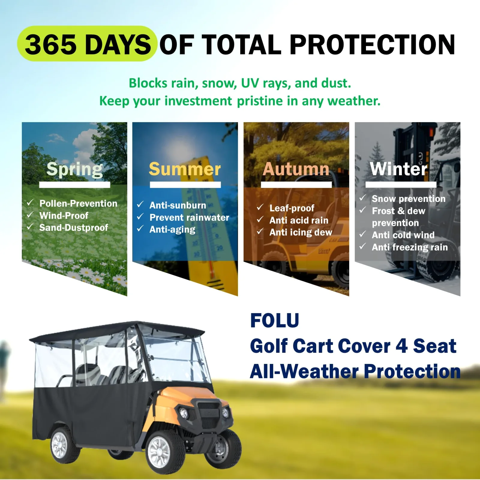 FOLU 4-Passenger Golf Cart Enclosure for 78-Inch Roofs image 3