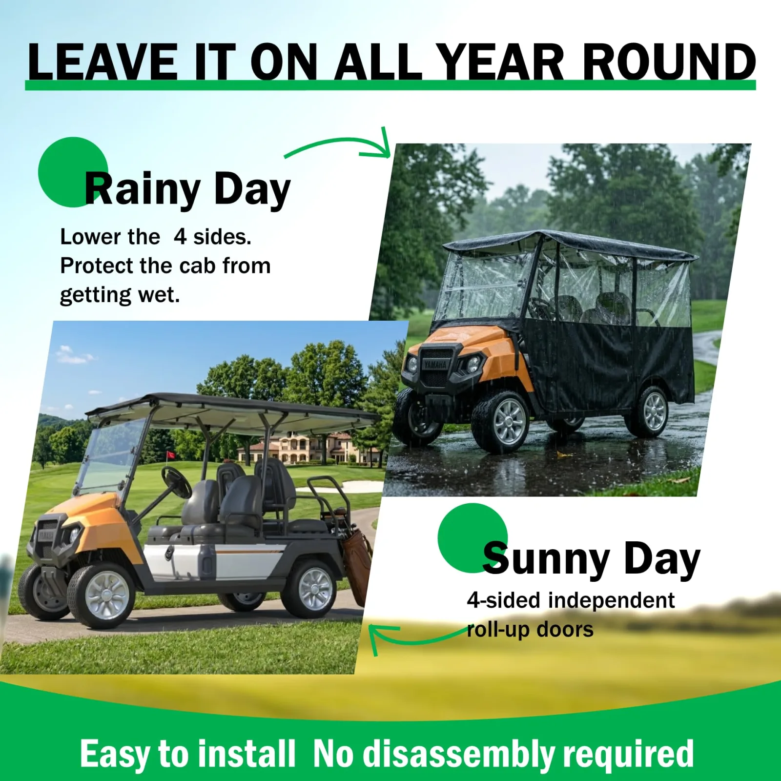 FOLU 4-Passenger Golf Cart Enclosure for 78-Inch Roofs image 4