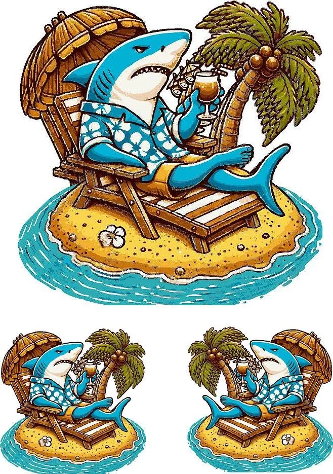 Generic Beach Shark Golf Cart Decal Set — 8x8 Hood + 4x4 Sides (GC05P)