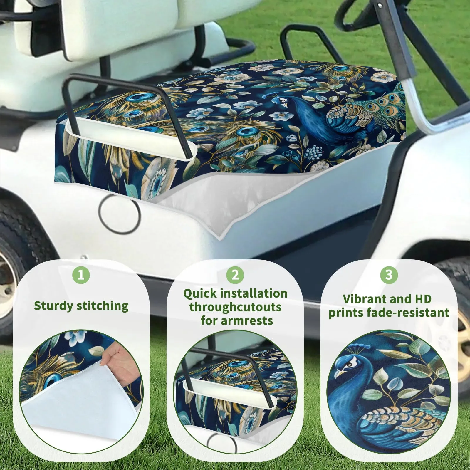 Tiveruda Peacock Feather 51" x 31" Double Golf Cart Seat Cover image 3