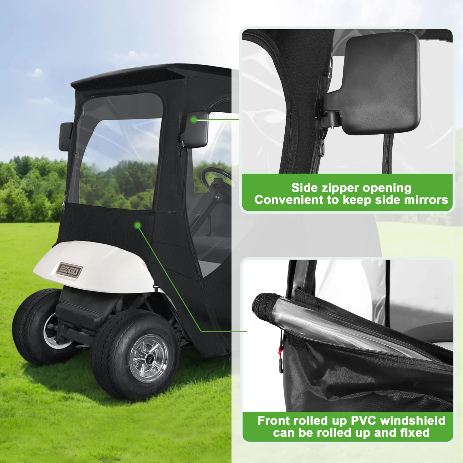 10L0L 2-Passenger Golf Cart Driving Enclosure with Cup Holder image 4