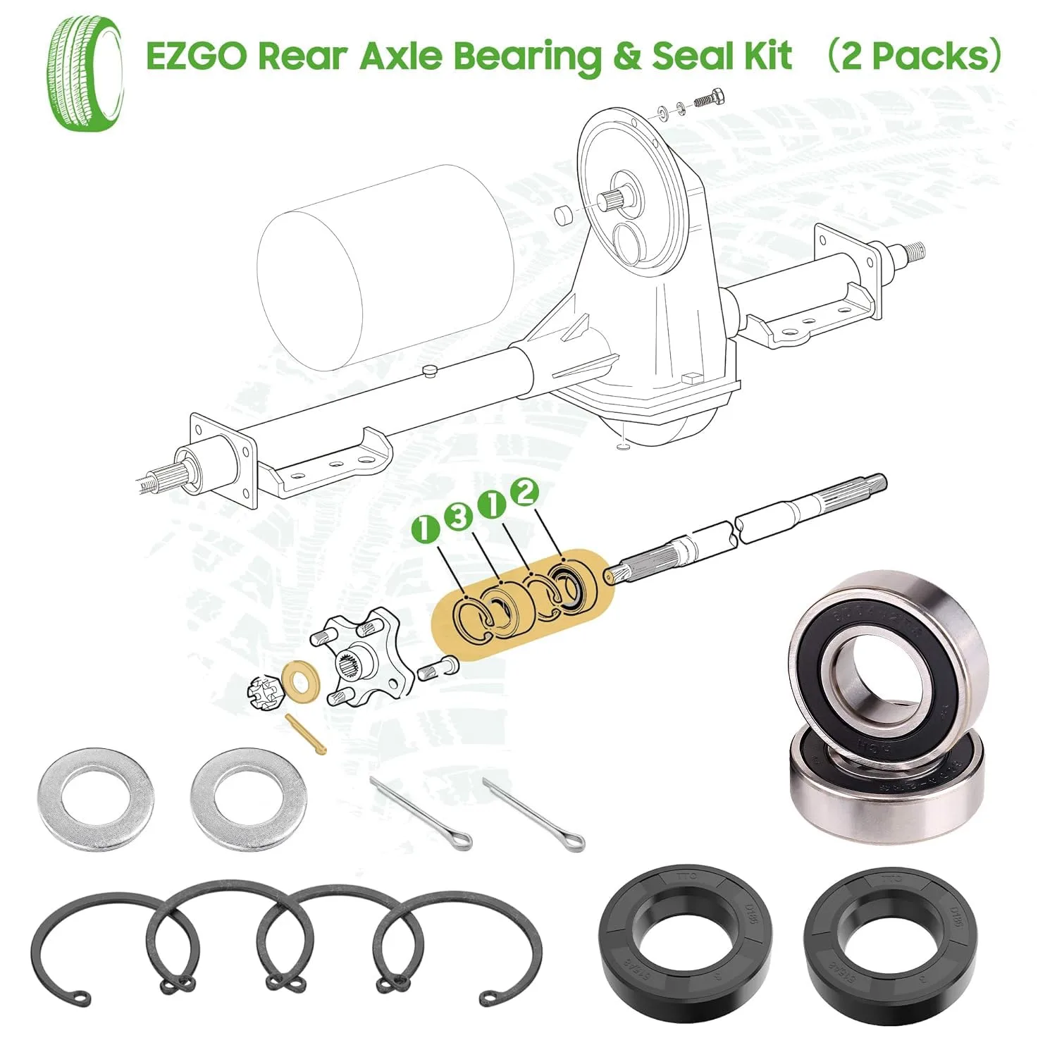 10L0L Rear Axle Bearing and Seal Kit for E-Z-GO image 3