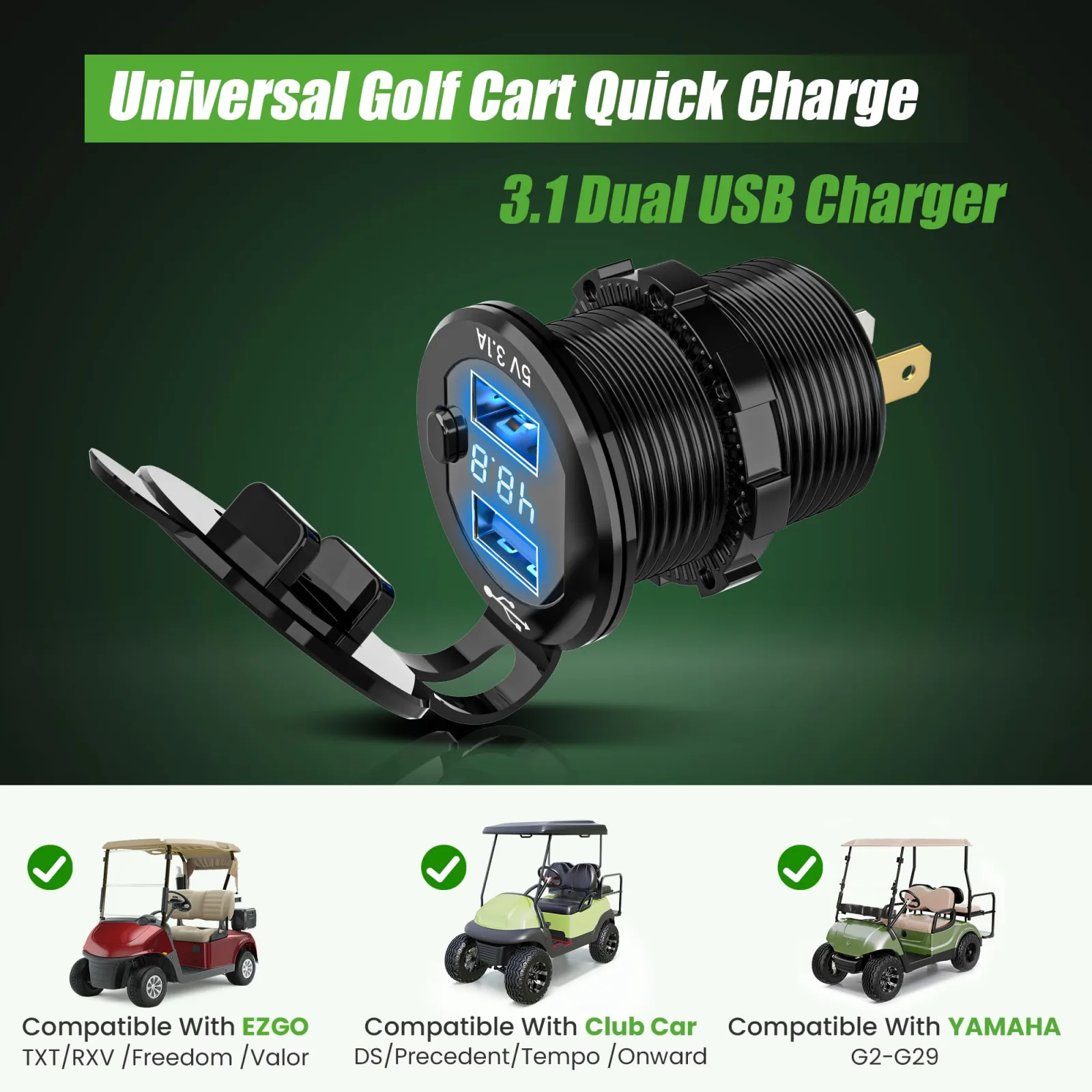 10L0L Dual USB Charger with LED Voltage Meter for Golf Carts (9–48V) image 4