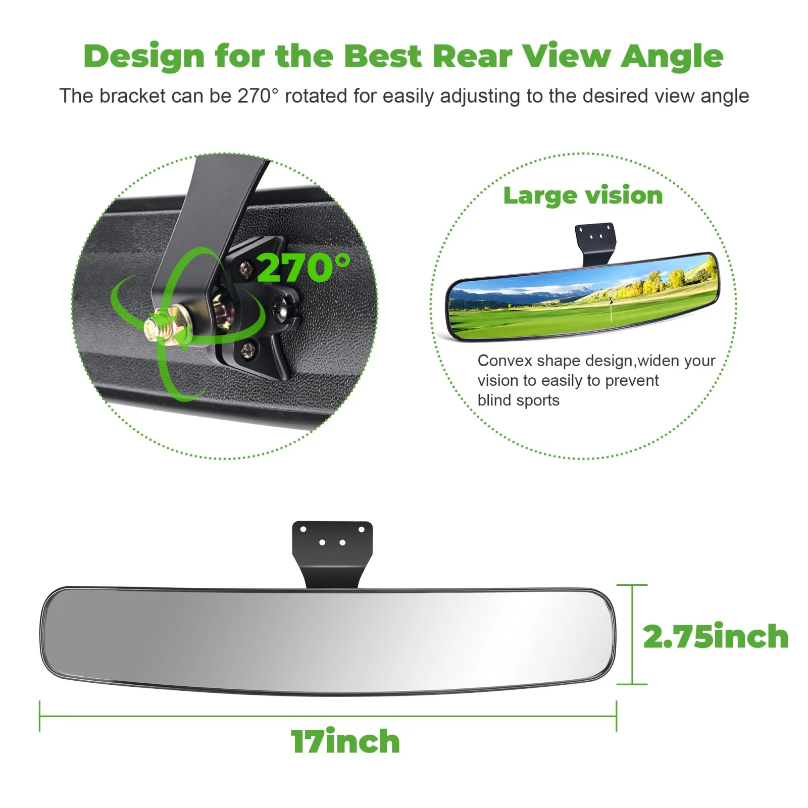 10L0L 16.5-Inch Golf Cart Rear View Mirror image 3