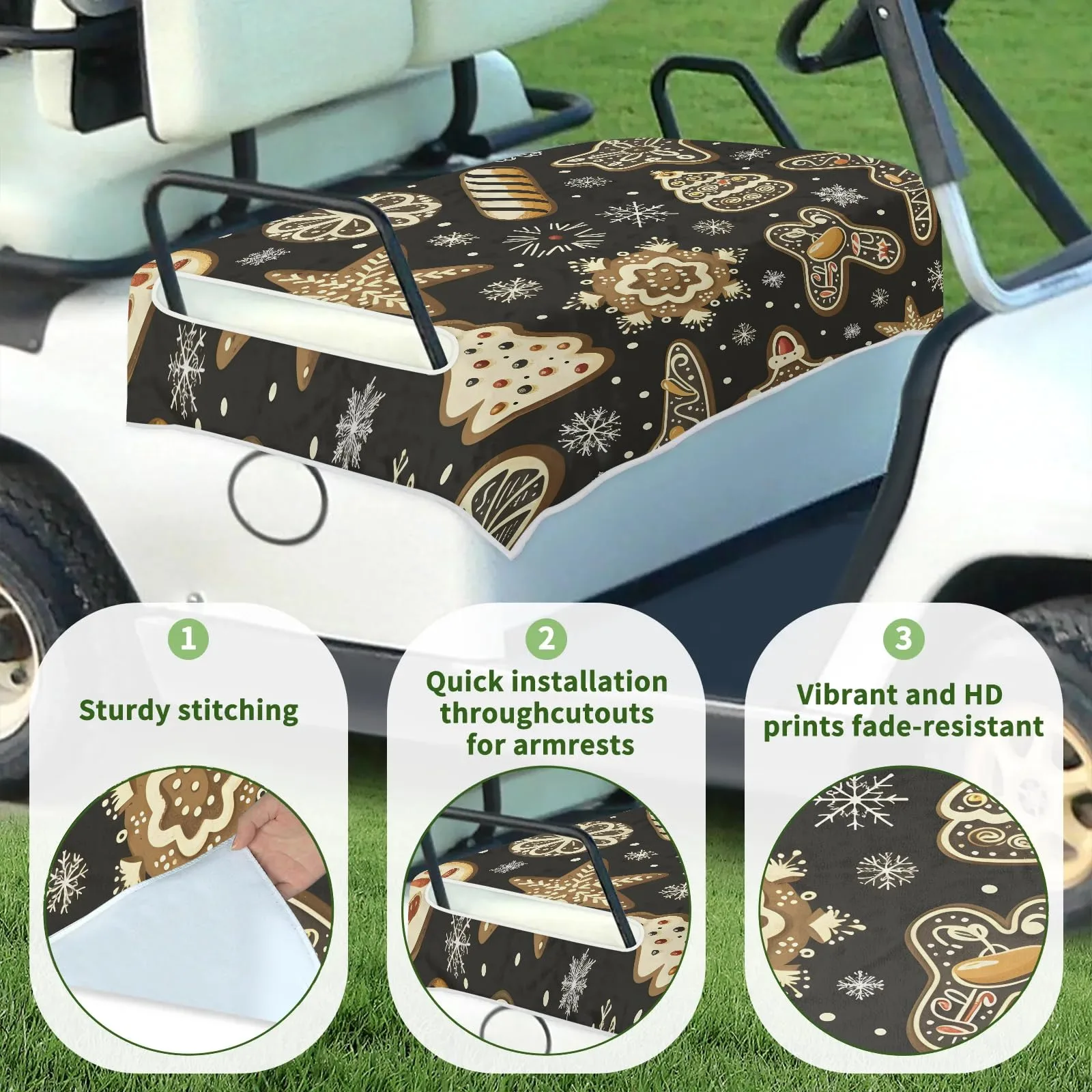 Tiveruda 51" x 31" Golf Cart Seat Cover – Snowflakes Gingerbread image 3