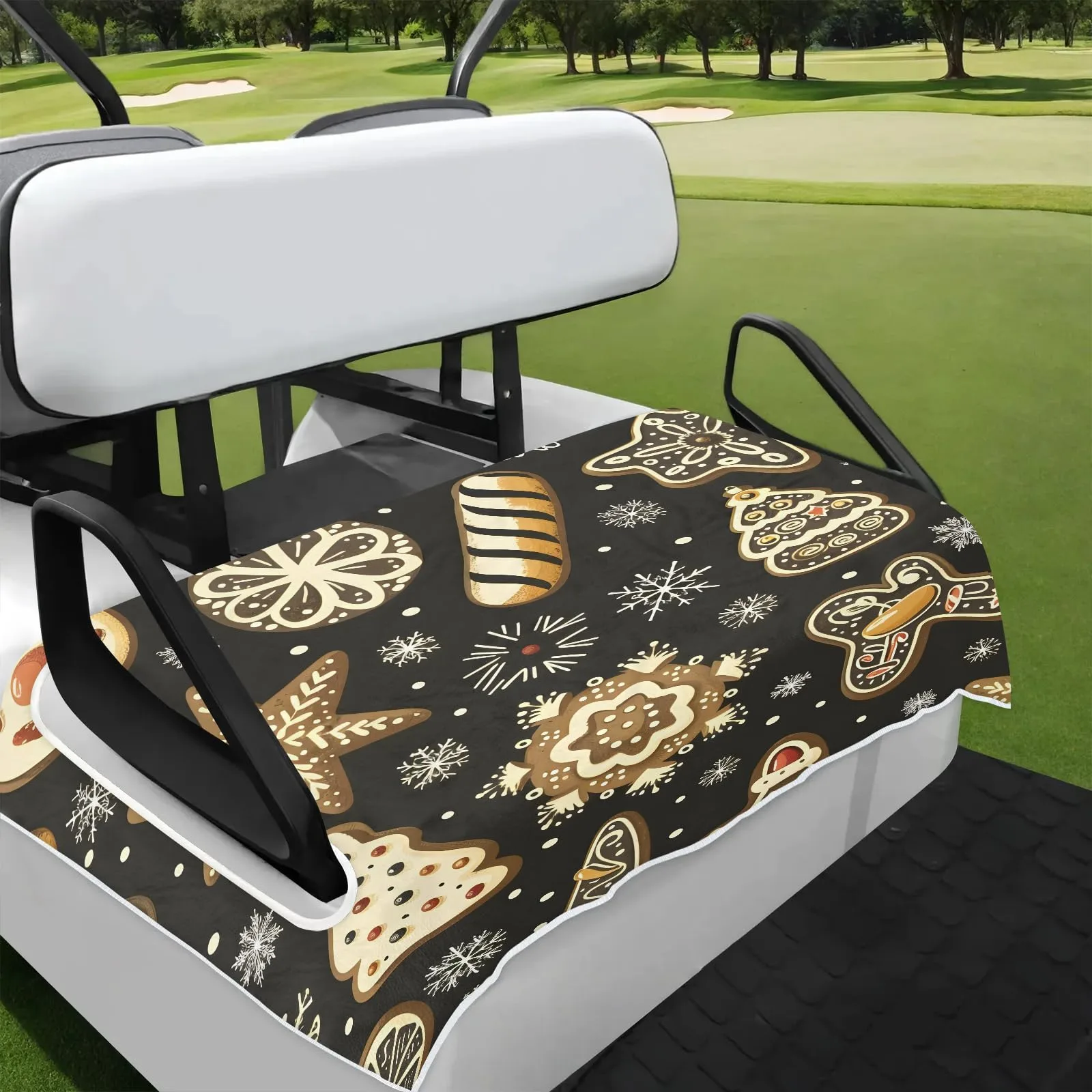 Tiveruda 51" x 31" Golf Cart Seat Cover – Snowflakes Gingerbread