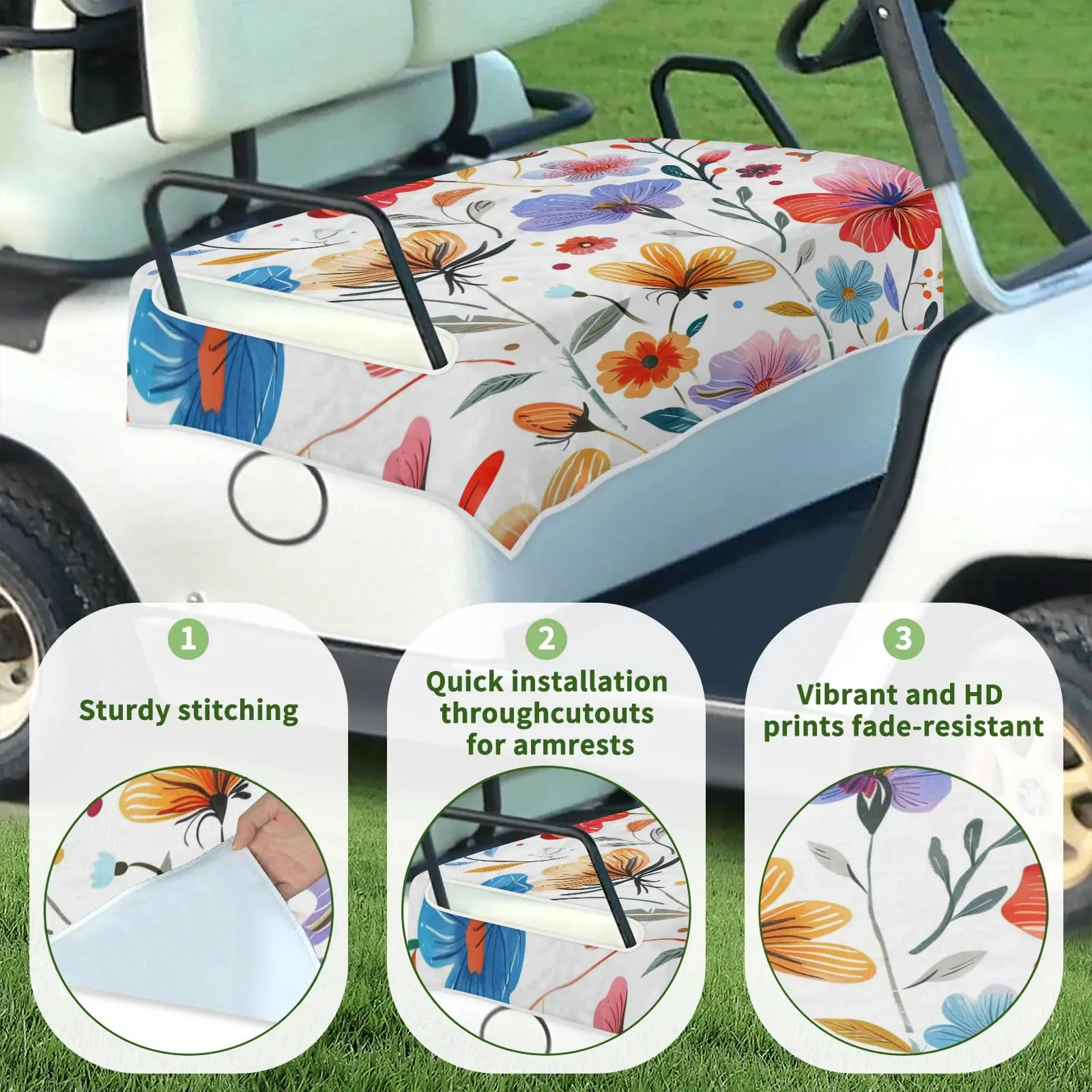 Tiveruda Watercolor Flower Golf Cart Seat Cover 51 x 31 in image 3