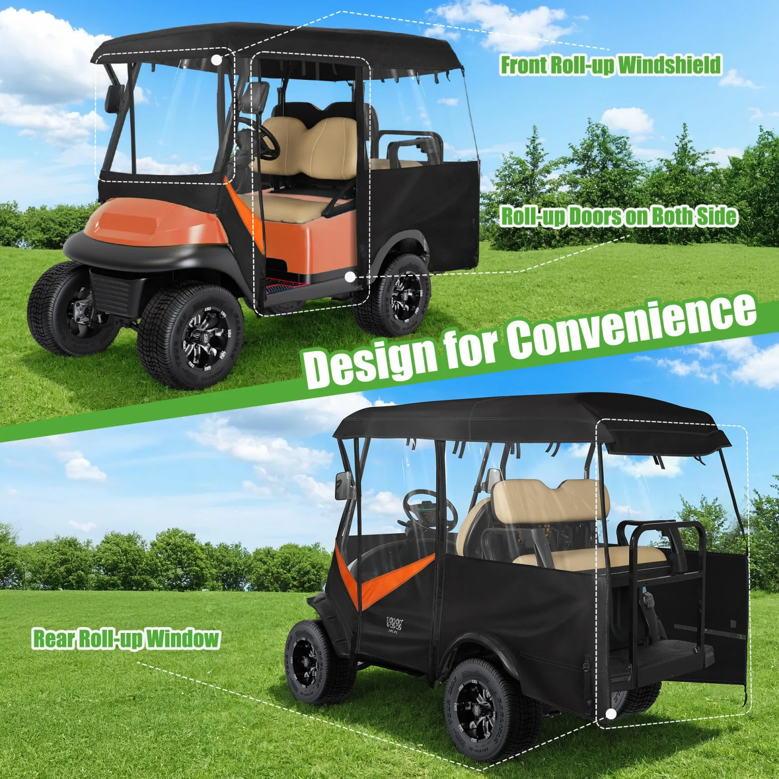 10L0L 4-Passenger Golf Cart Enclosure, 86-Inch Roof image 2