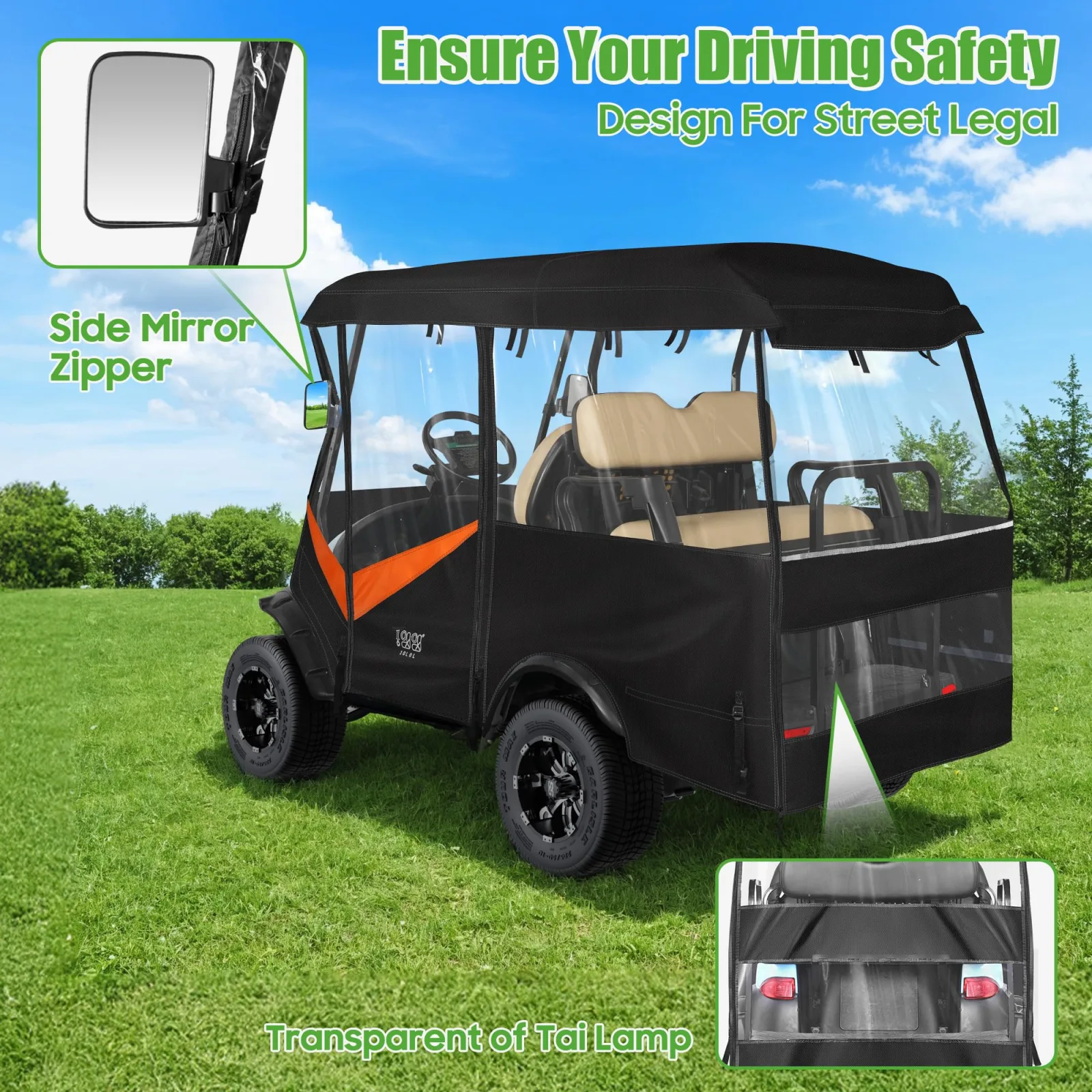 10L0L 4-Passenger Golf Cart Enclosure, 86-Inch Roof image 4
