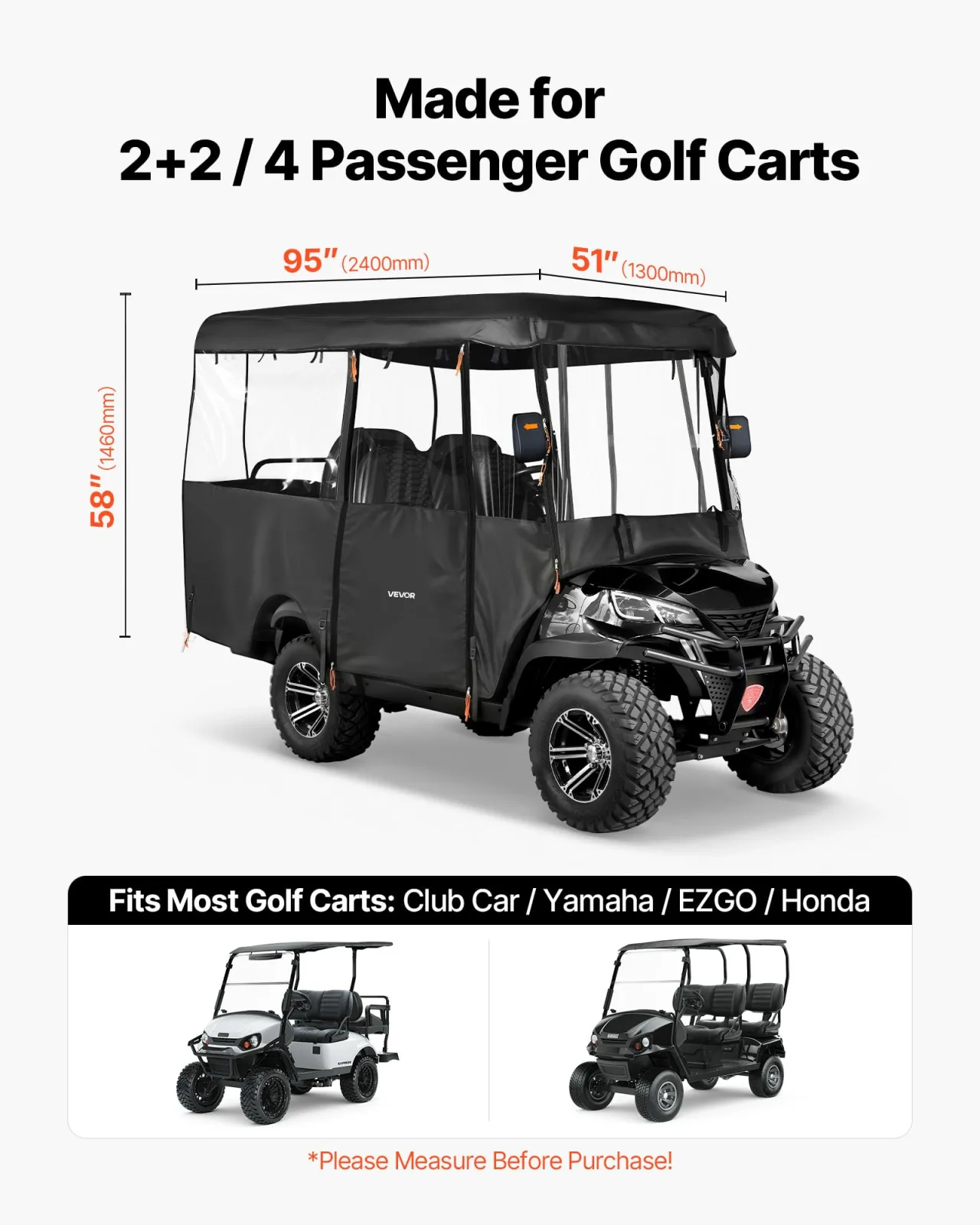 VEVOR 2+2/4 Passenger Golf Cart Cover, 600D Waterproof image 2