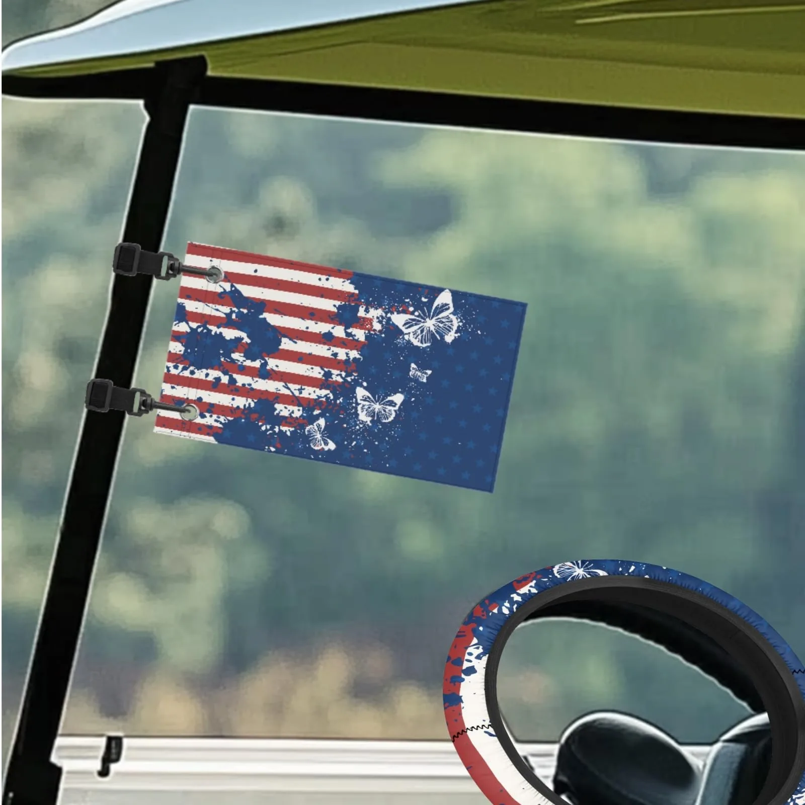 INSTANTARTS American Flag Butterfly Golf Cart Seat Covers image 3