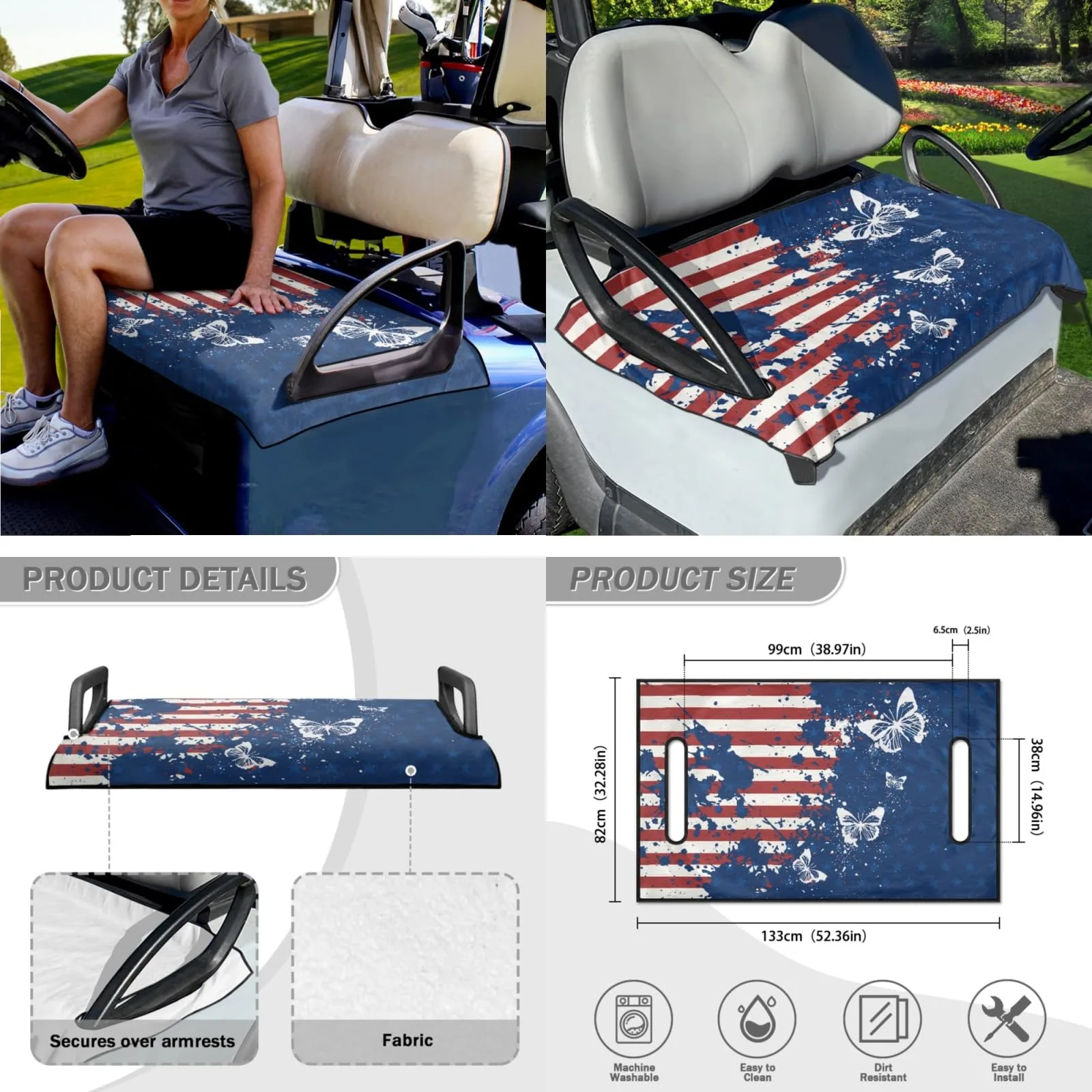 INSTANTARTS American Flag Butterfly Golf Cart Seat Covers image 4