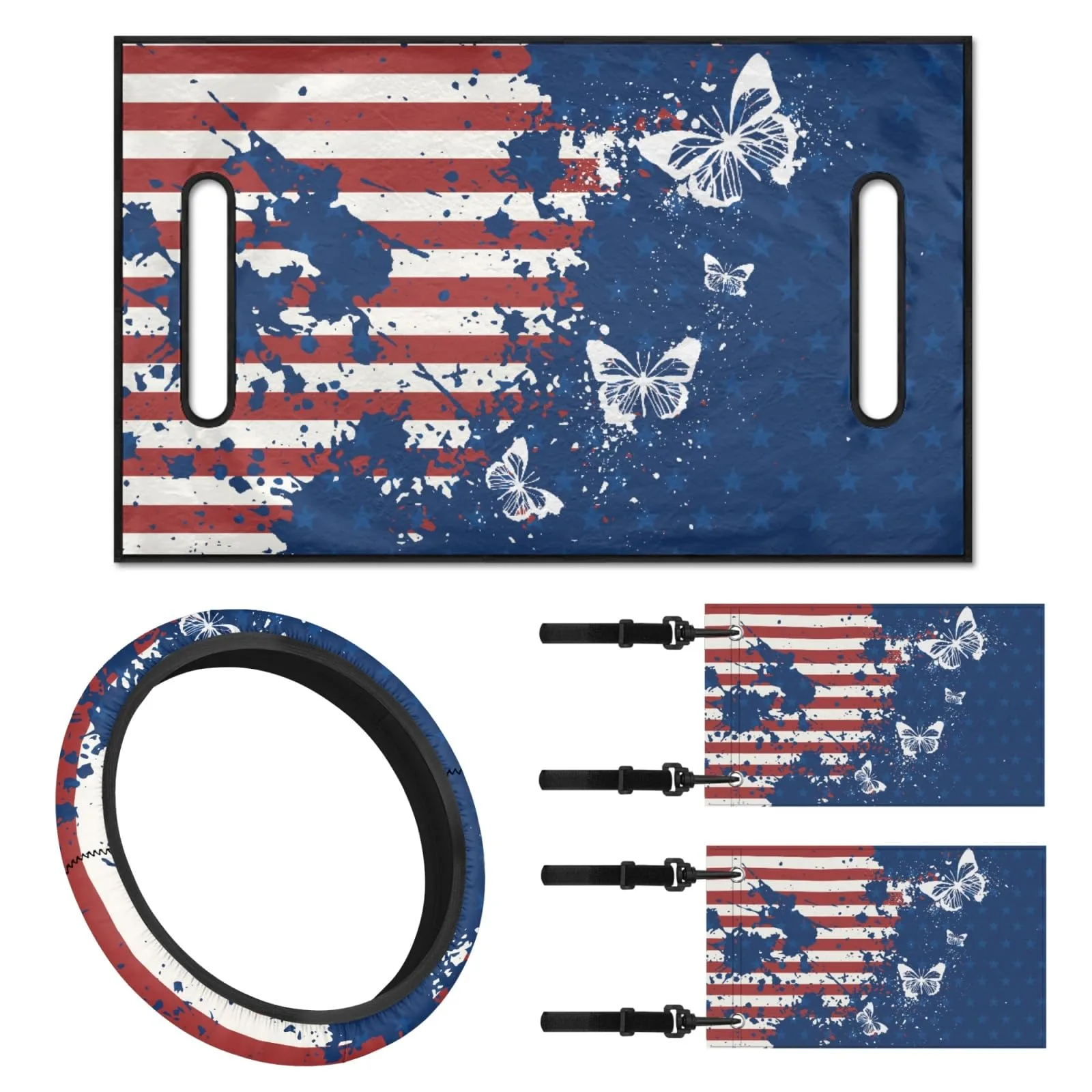 INSTANTARTS American Flag Butterfly Golf Cart Seat Covers