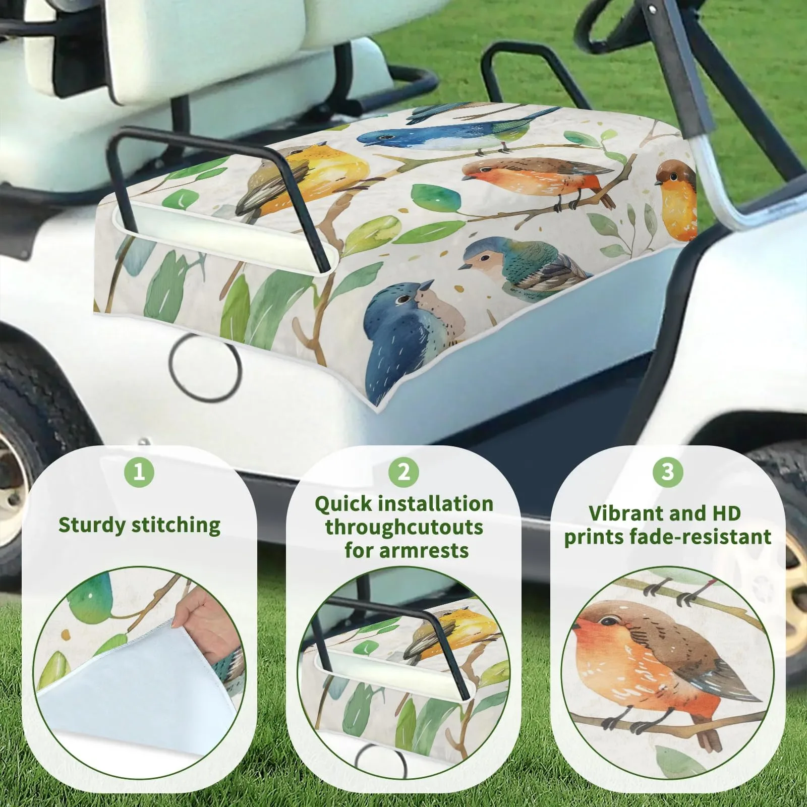 Tiveruda Farmhouse Birds Golf Cart Seat Cover image 3