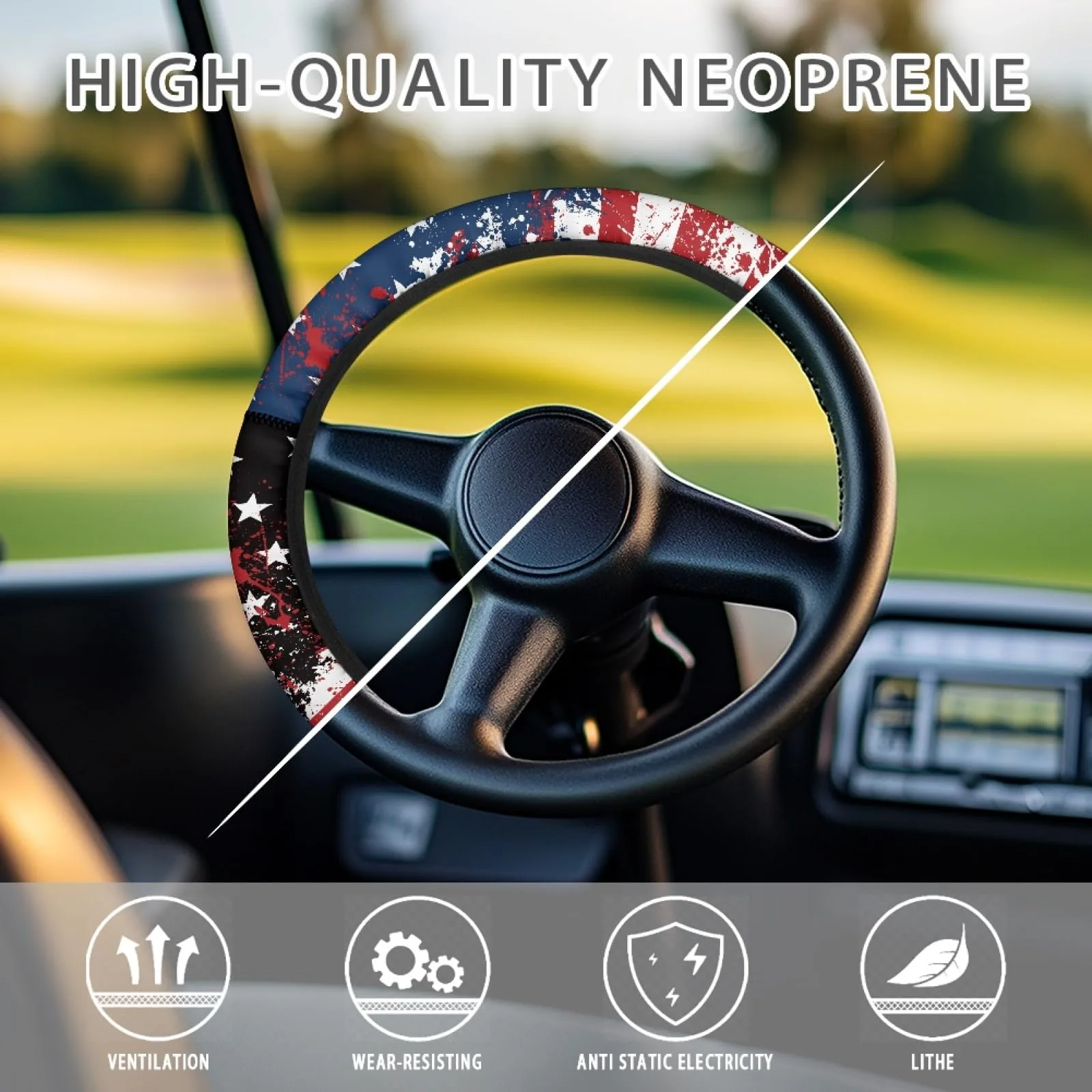INSTANTARTS US Flag Golf Cart Steering Wheel Cover image 4
