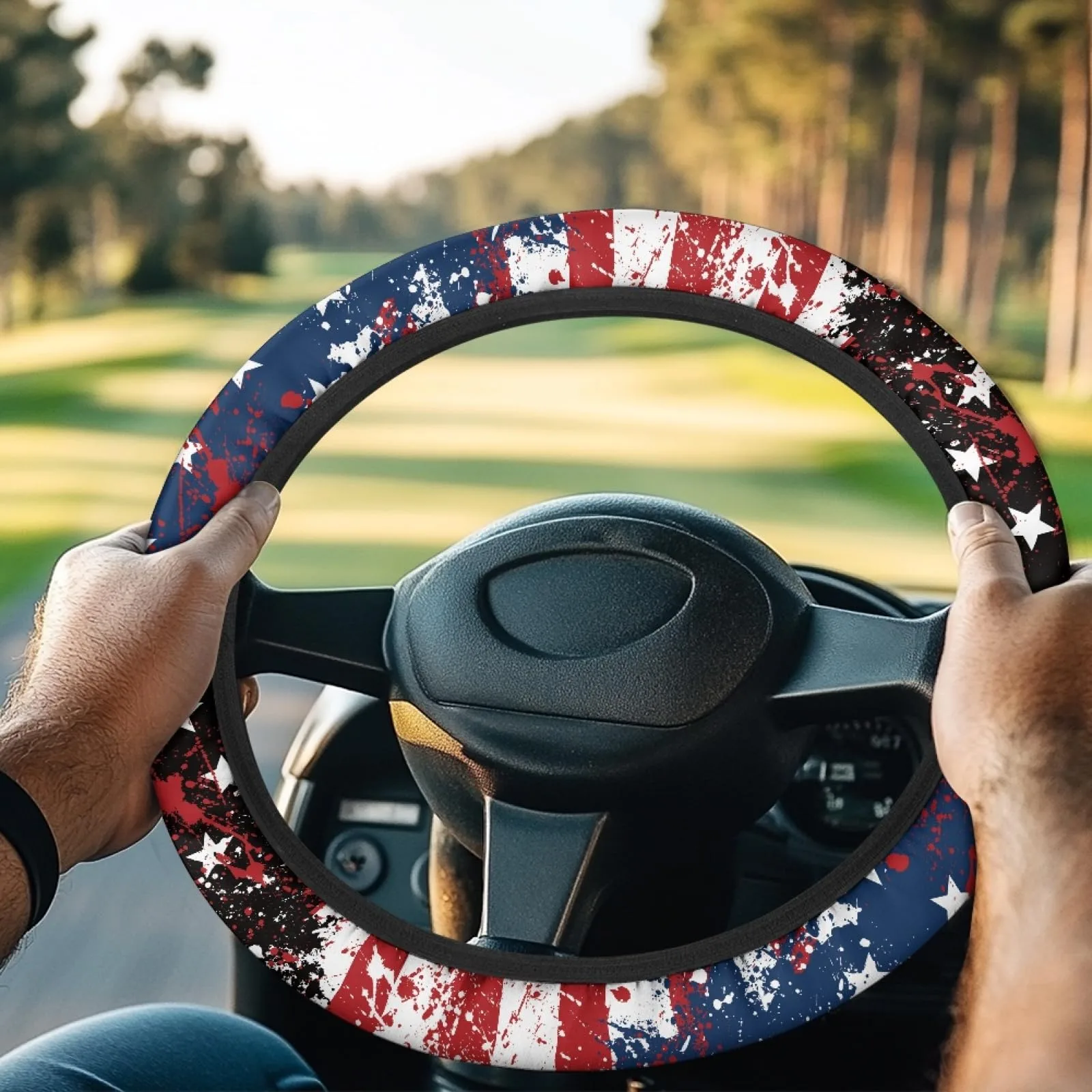 INSTANTARTS US Flag Golf Cart Steering Wheel Cover