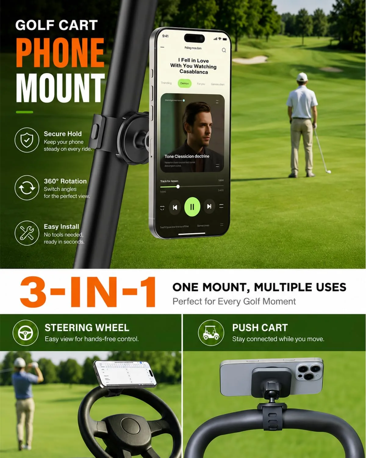 A2C 3-in-1 Magnetic Golf Cart Phone Holder image 2