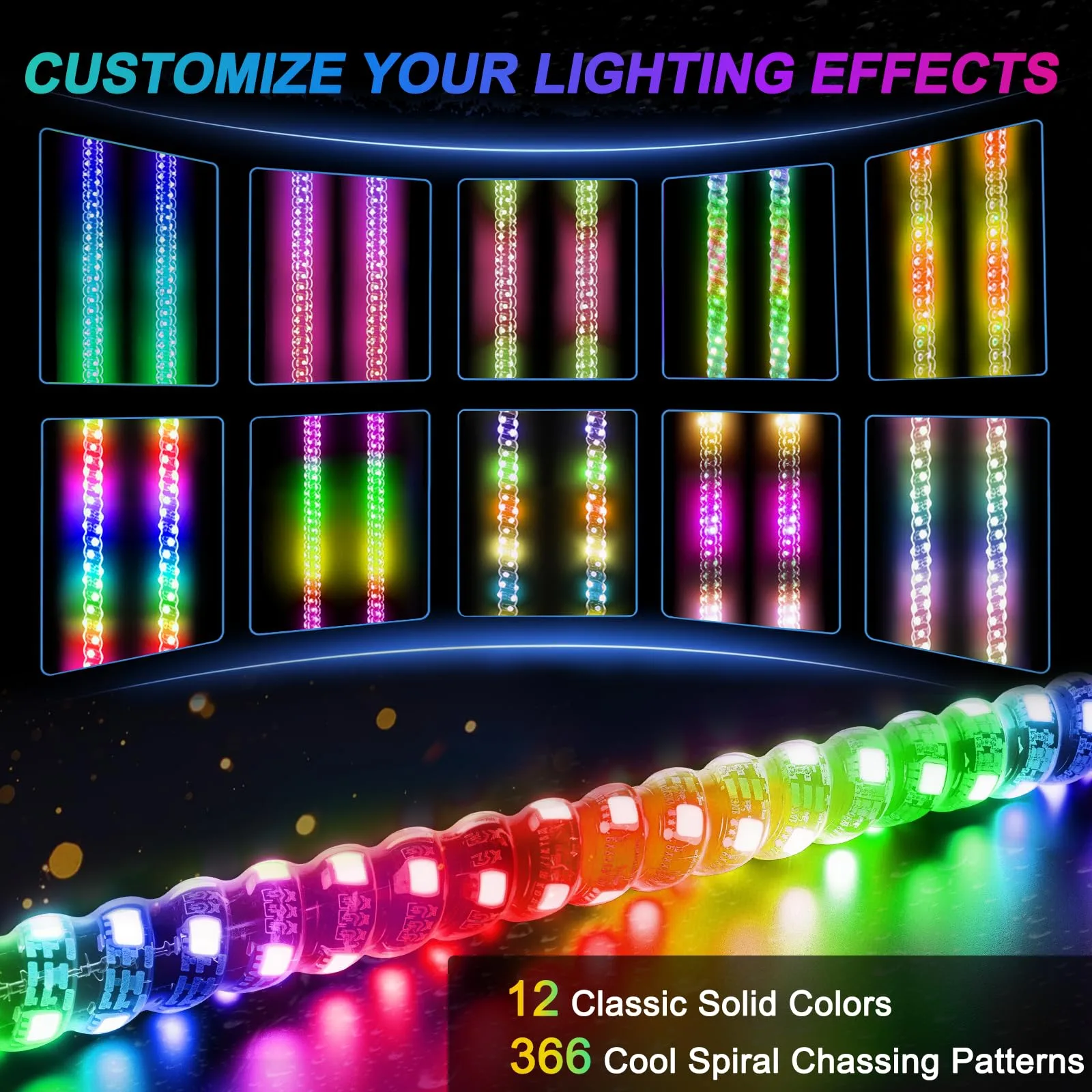 iLSKW 2-Pack RGB LED Whip Lights for Golf Carts image 2