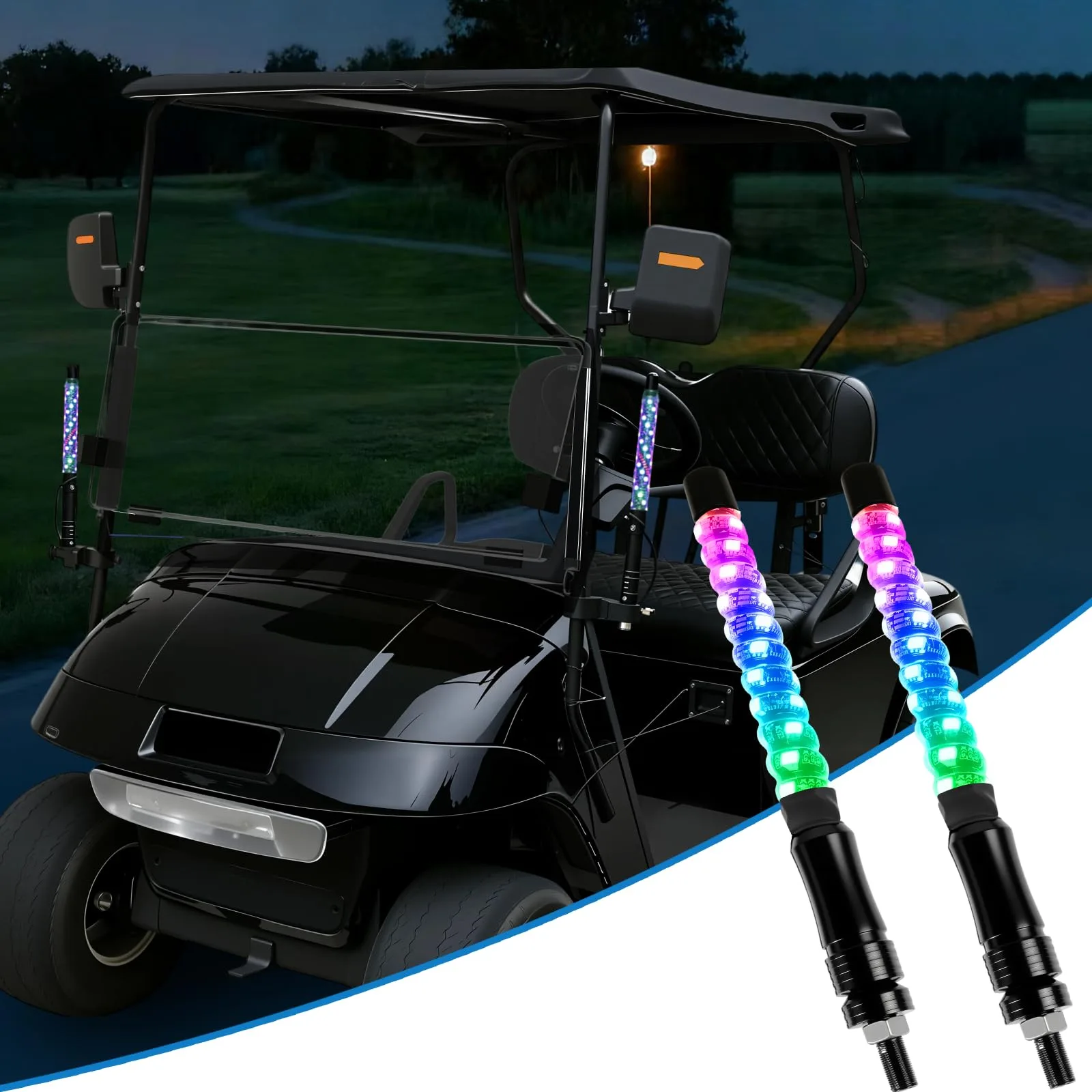 iLSKW 2-Pack RGB LED Whip Lights for Golf Carts