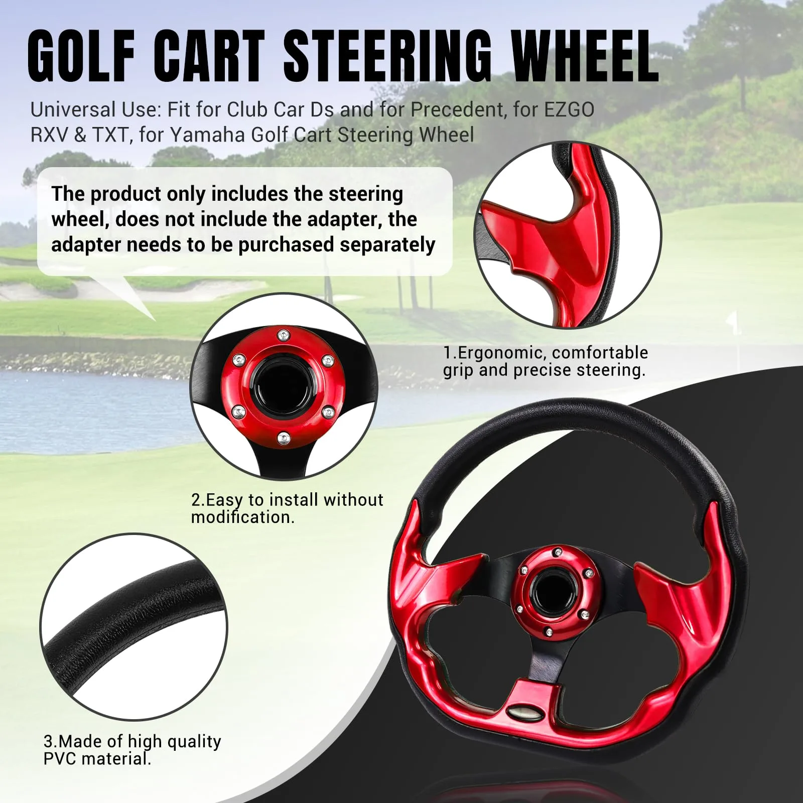 LOSCHEN SW1017-LOS 15" Red PVC Golf Cart Steering Wheel image 2