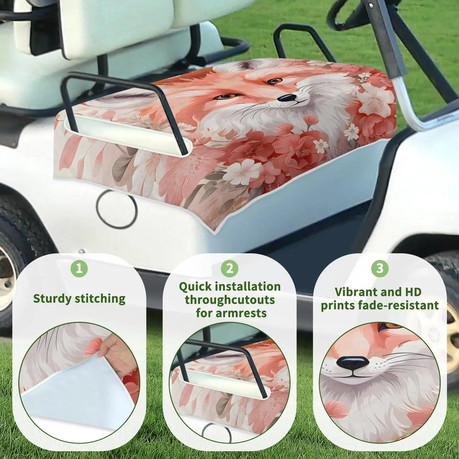 Tiveruda Fall Fox Golf Cart Seat Cover for Double Seats image 3