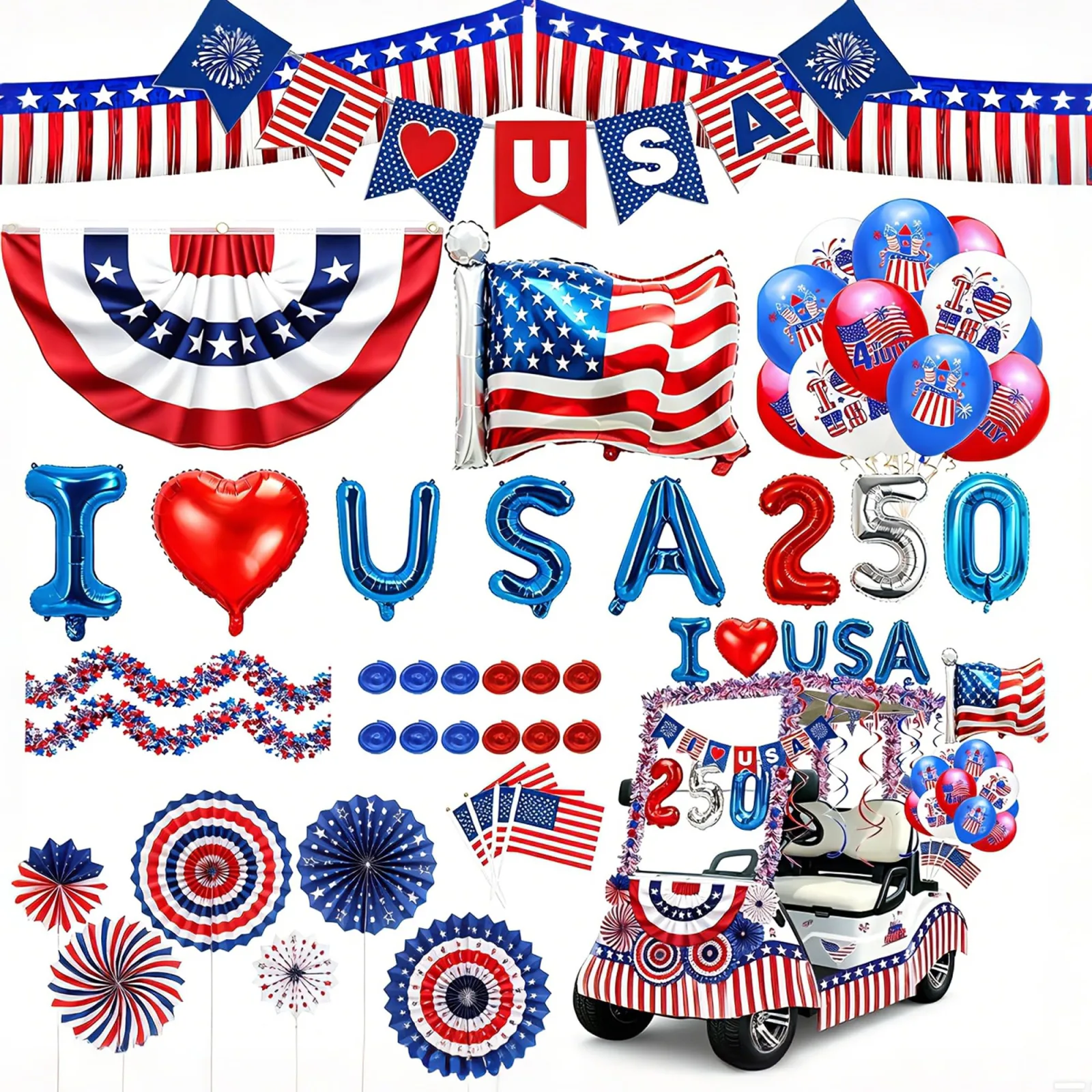 4th of July Golf Cart Decorations Kit 74GDK